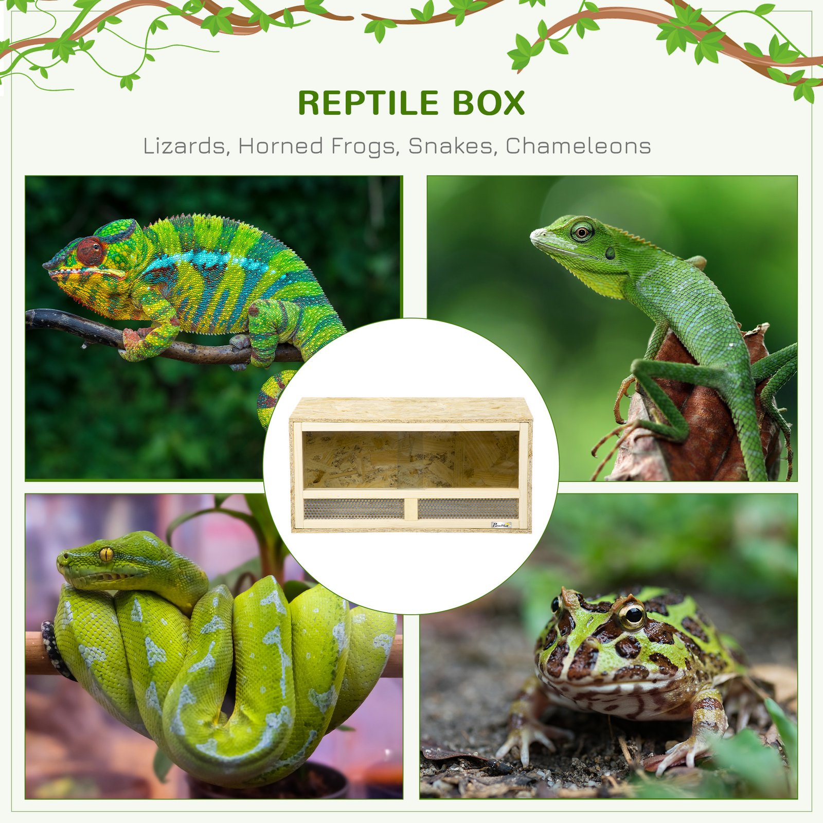 Reptile Terrarium Vivarium Habitat w/ Transparent Sliding Doors, Breathable Mesh, for Lizards, Horned Frogs, Snakes and Chameleons, 60 x 29.5 x 29.5cm