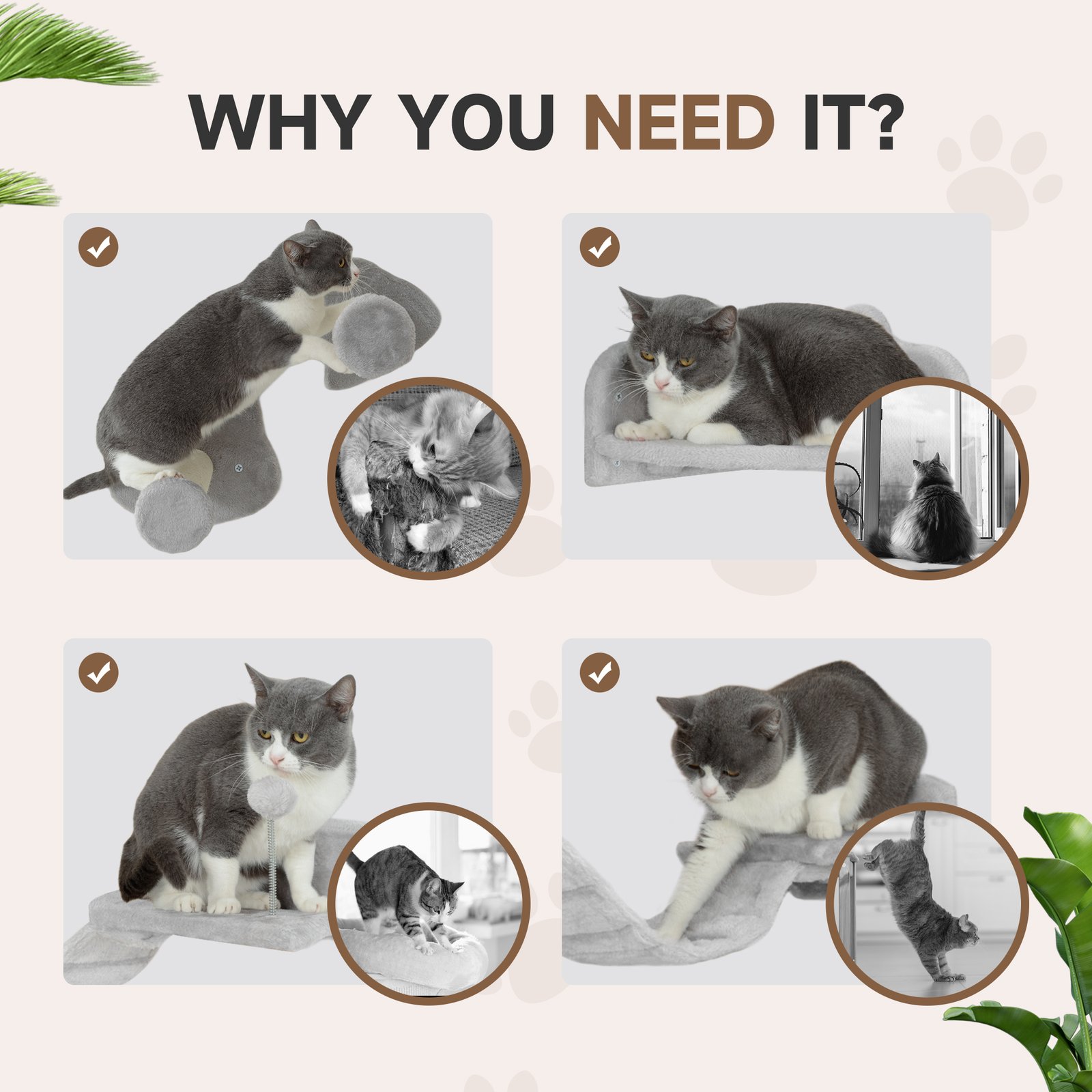 4-Piece Cat Wall Shelves with Steps, Ladder, Jumping Platforms, Light Grey - Image 6