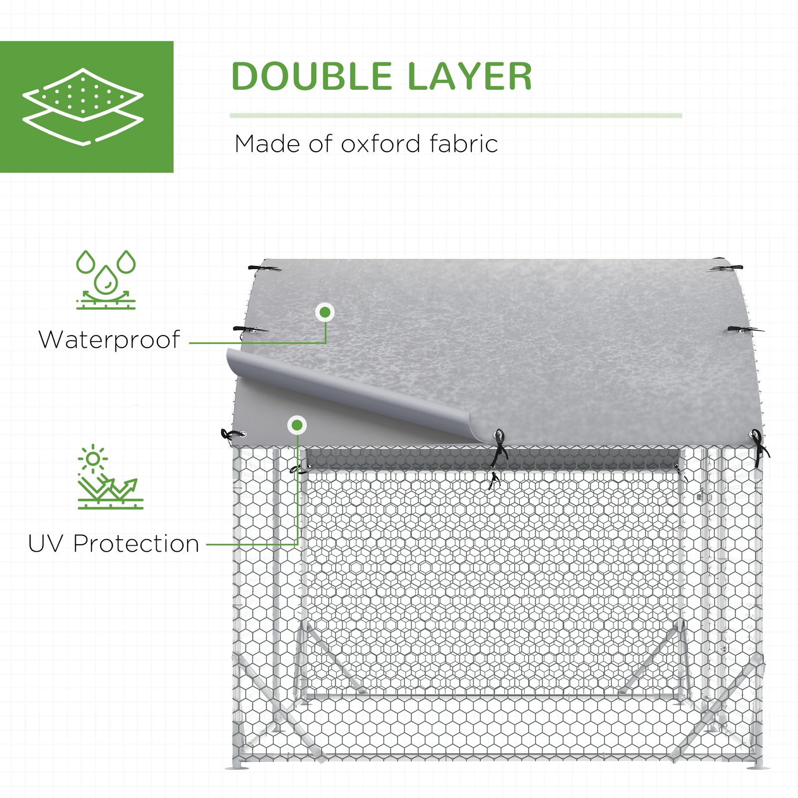 Walk In Chicken Run Galvanised Chicken Coop Hen Poultry House Cage Water-Resist Cover, Silver - Image 4