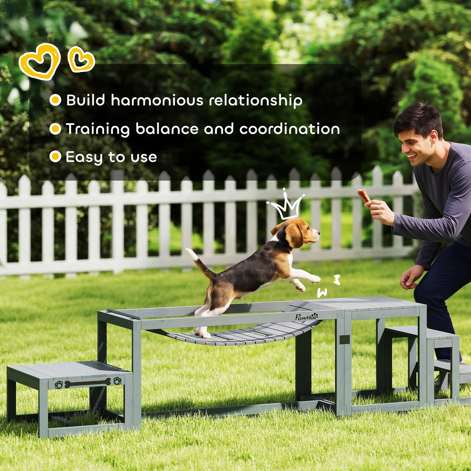 3 Pieces Wooden Dog Agility Training Equipment with Soft Bridge, Pause Platform and Pet Stair for Outdoor, Grey