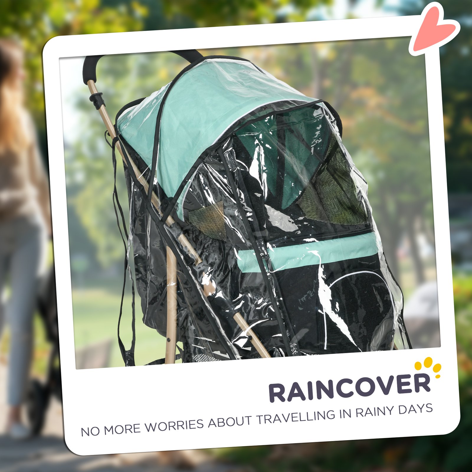 Pet Stroller for Small and Miniature Dogs, with Rain Cover - Green - Image 6