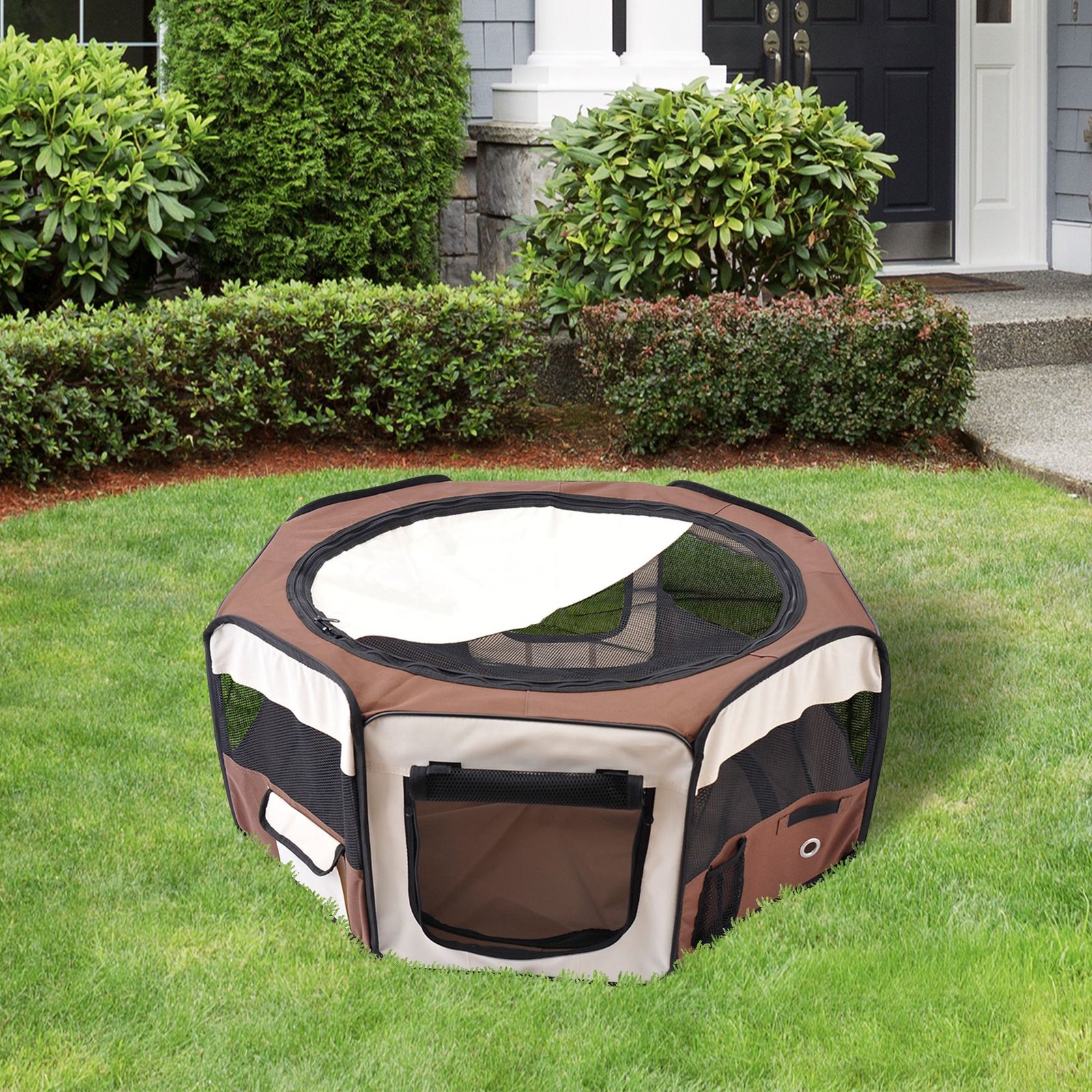 600D Oxford Soft Fabric Kennel, Portable Lightweight Cat Dog Playpen, Foldable Pet Puppy Rabbit Guinea Pig Pen Run Dia 90 x 41H cm Indoor & Outdoor Brown