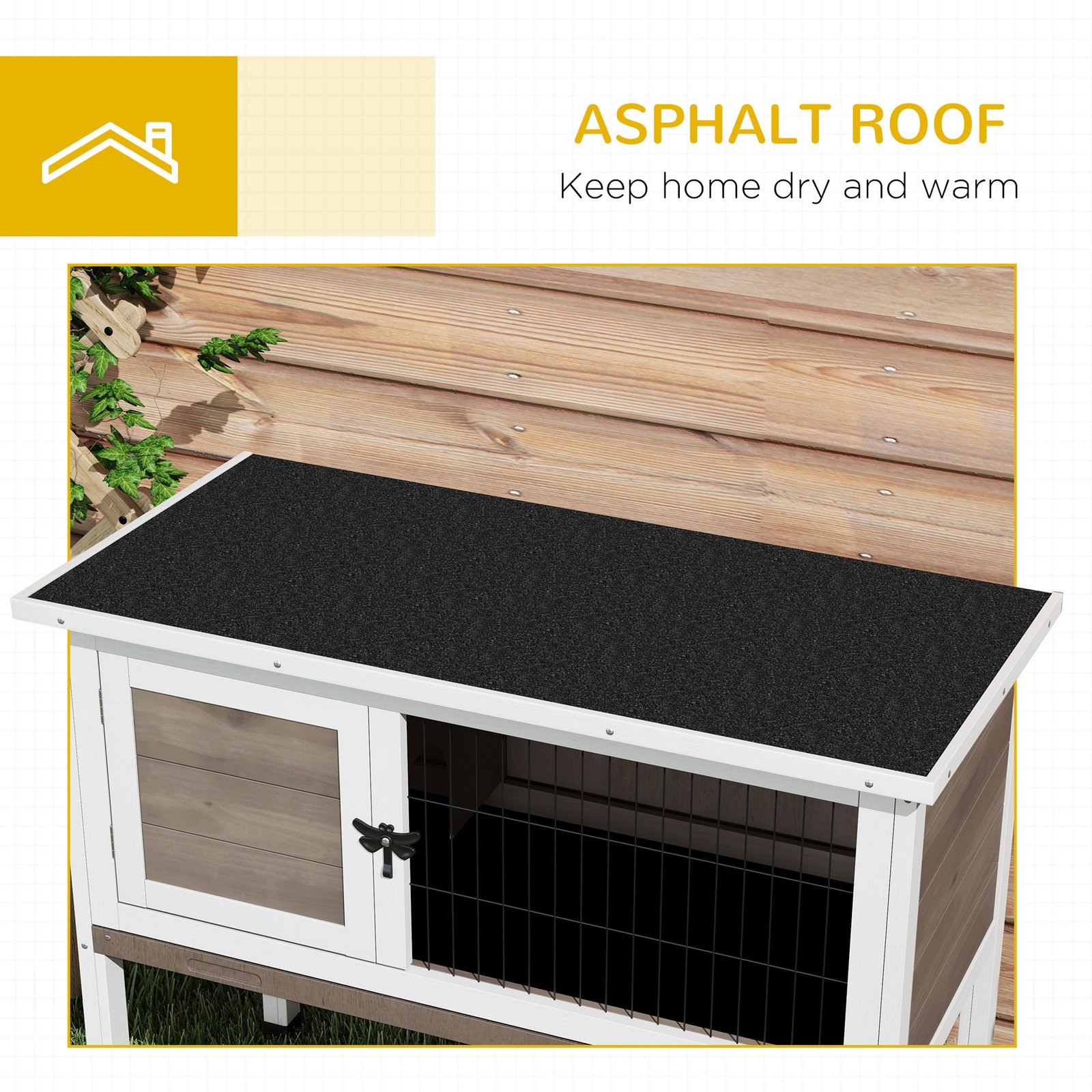 Wooden Guinea Pig Hutch, Small Animal Cage with Slide-out Tray, Openable Asphalt Roof, 84 x 43 x 70cm, Brown - Image 7