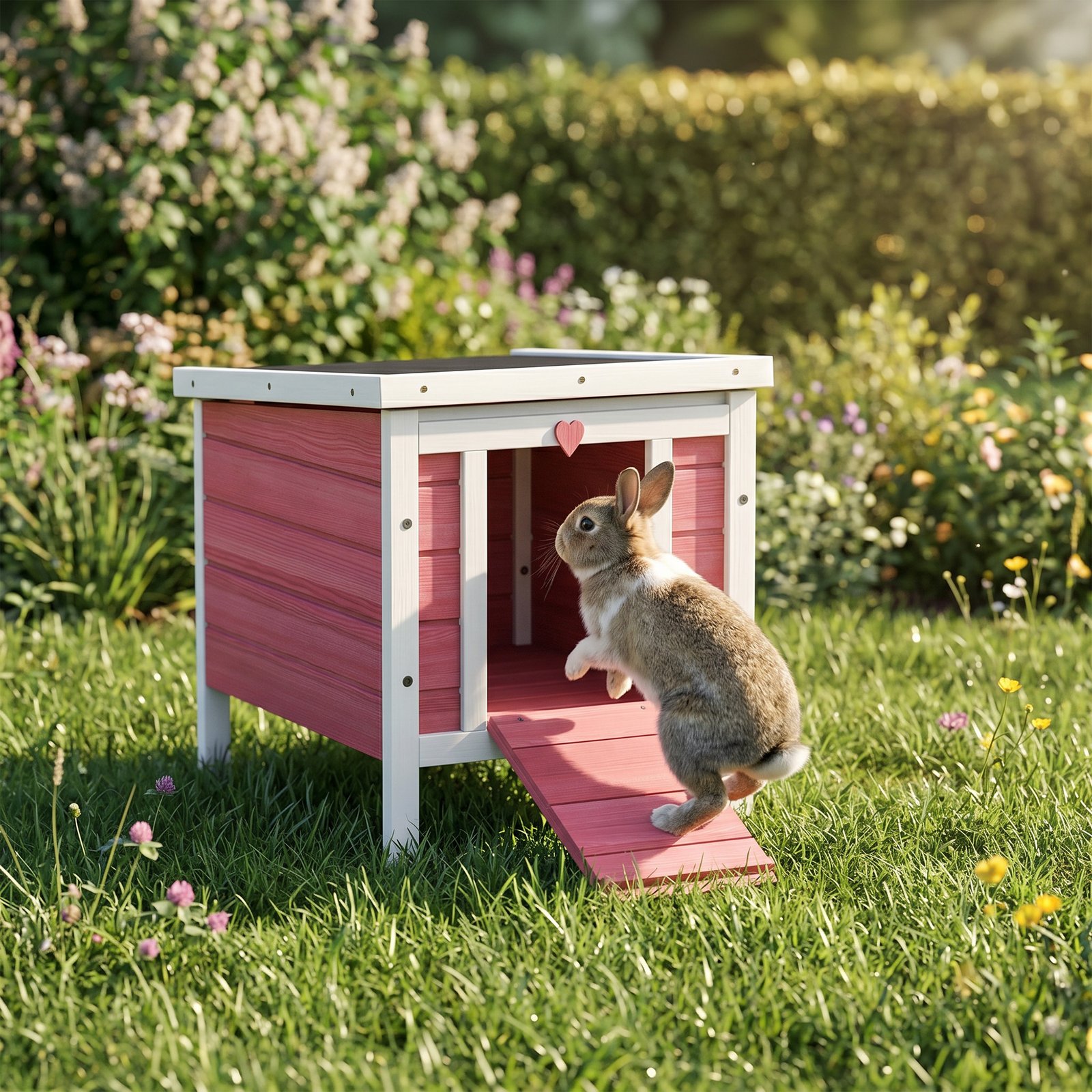 Wooden Rabbit Hutch 51 x 42 x 43 cm, Red - Image 8