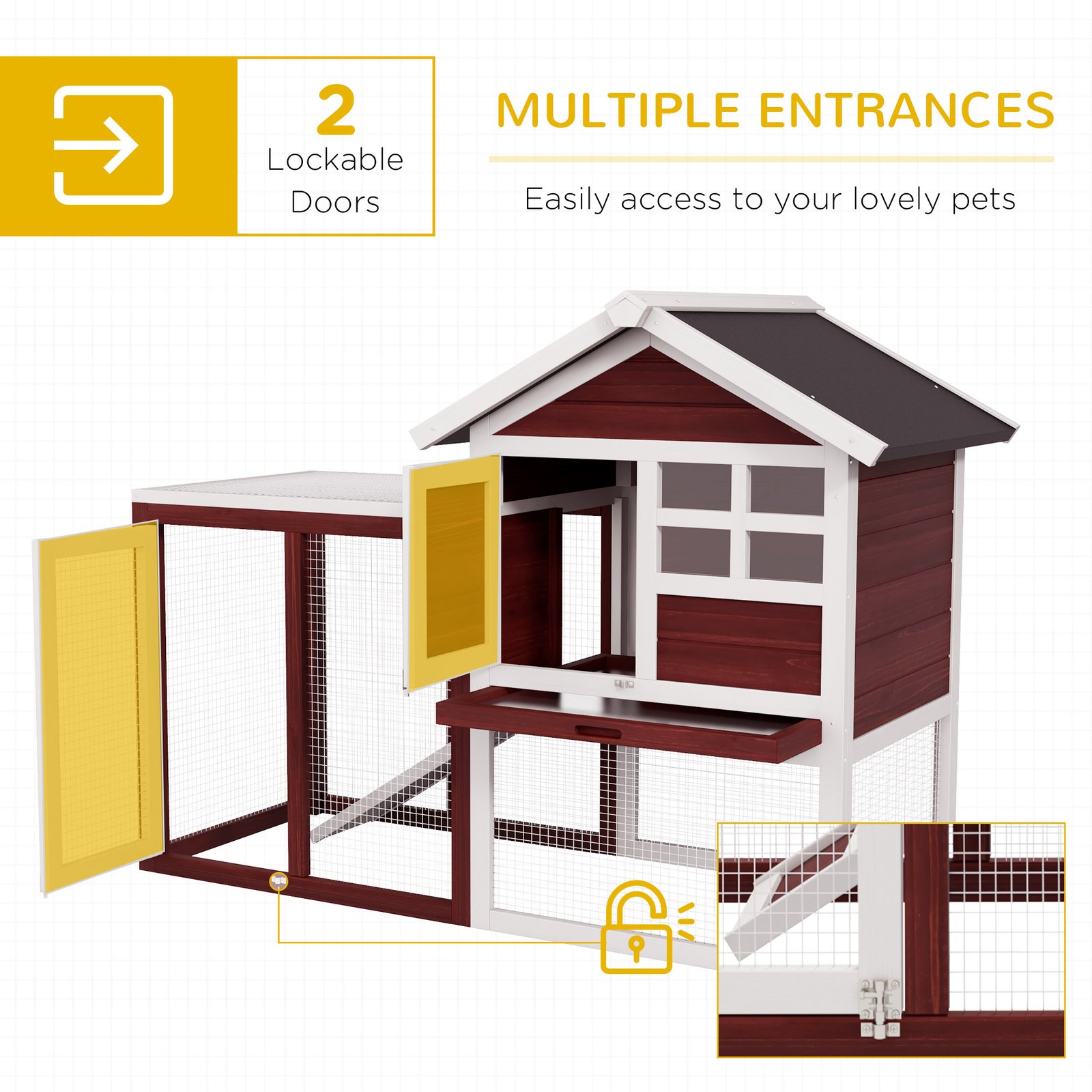Rabbit Hutch Outdoor Wooden Guinea Pig Hutch Rabbit Run Bunny Cage Small Animal House Pull-Out Tray, Brown, 124 x 63 x 93 cm - Image 5