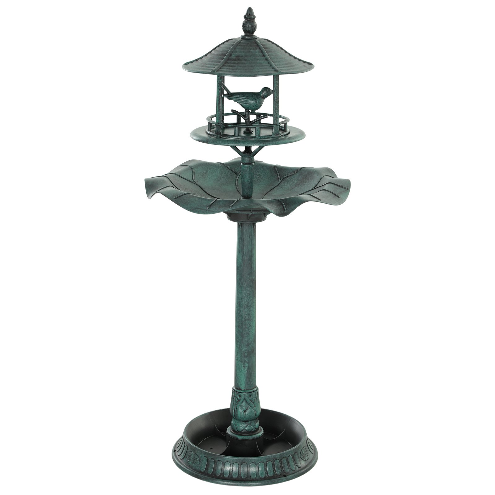 3-in-1 Garden Bird Bath, Freestanding Birdbath with Large Water Basin, Underneath Flower Planter, Φ50 x 113 cm, Green