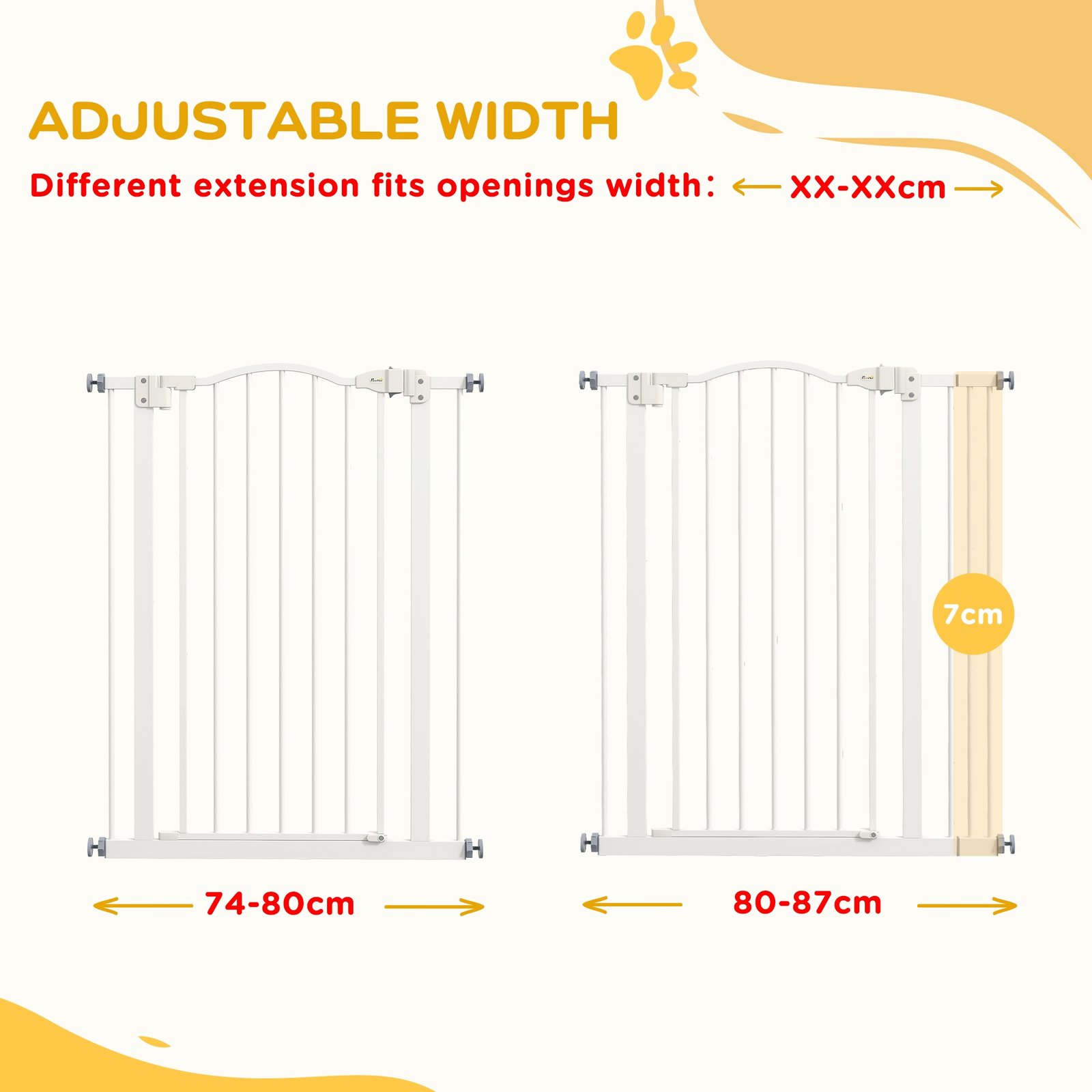 Metal Pet Safety Gate Dog Gate Folding Fence 74-87cm, White