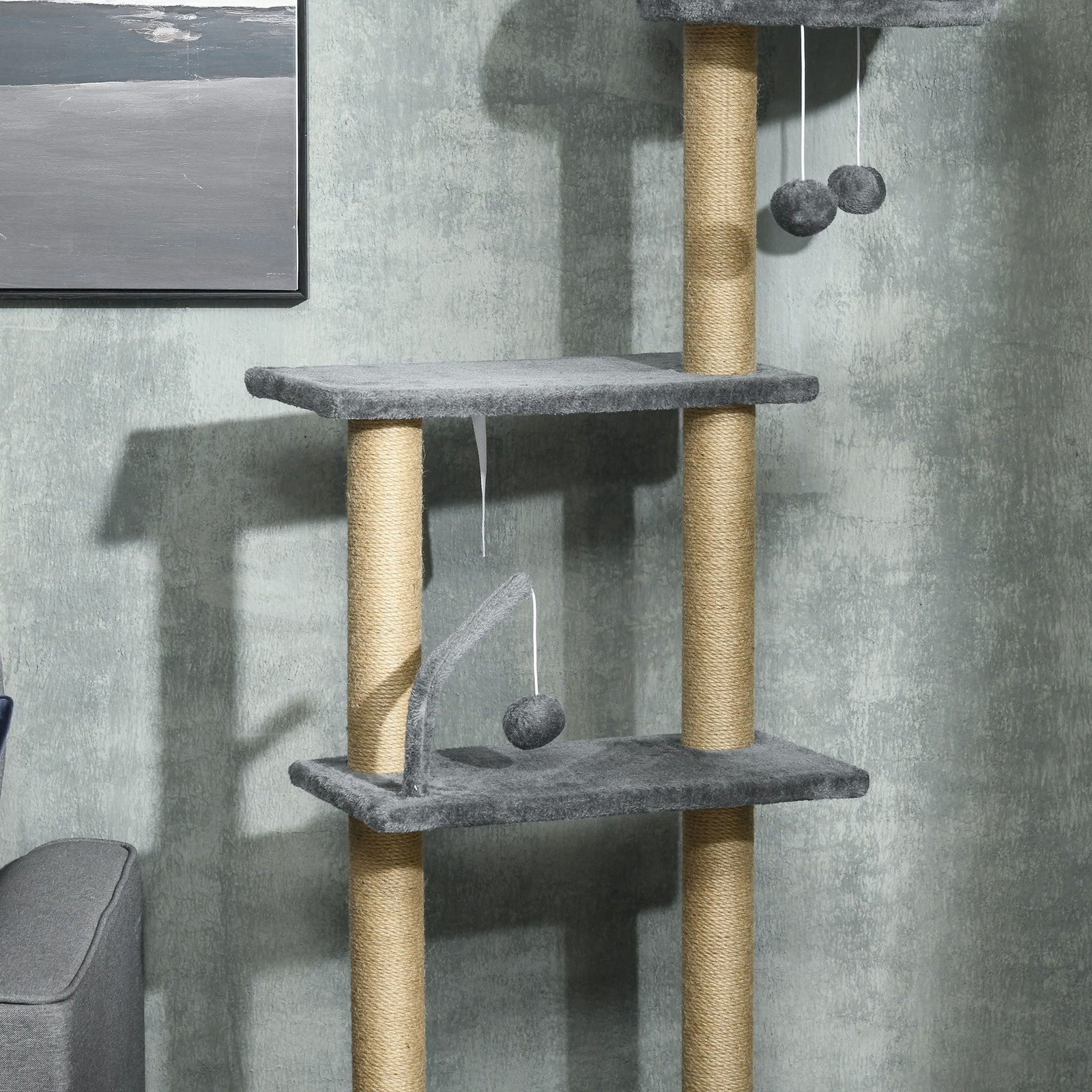 230-250cm Floor-to-Ceiling Climbing Cat Tree Tower - Grey