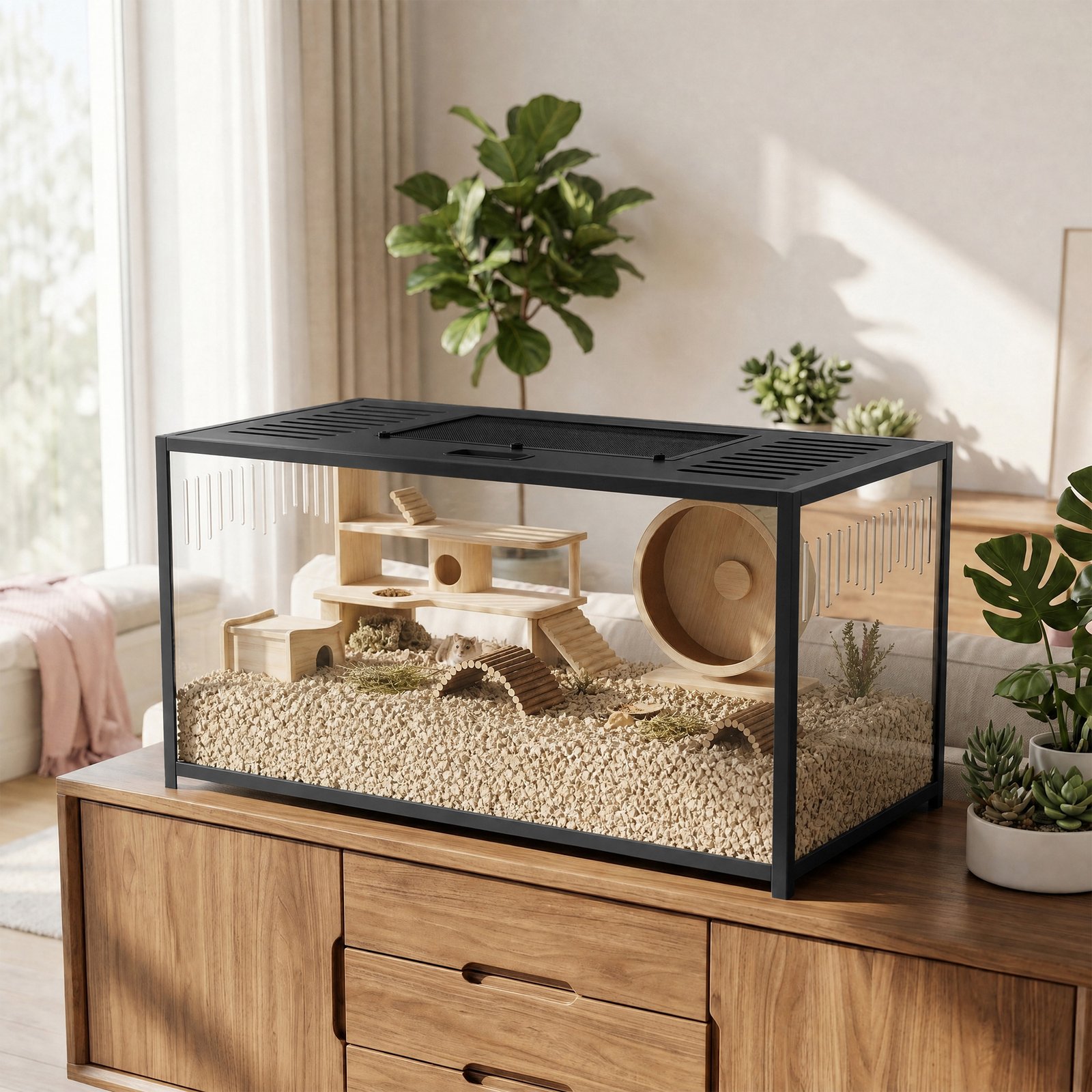 Large Hamster Cage, Chewproof Metal Rat Cage with Openable Top for Syrian Dwarf Hamster, Gerbil, 100 x 50 x 52.5 cm