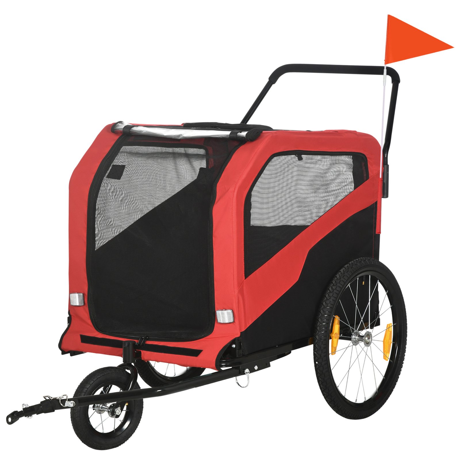 2 in 1 Dog Bike Trailer Pet Stroller for Large Dogs with Hitch, 20" Wheels, Pet Bicycle Cart Trolley Carrier for Travel, Red