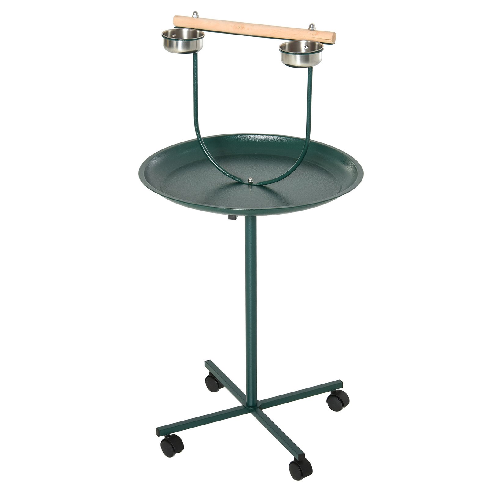Bird Perch Stand with Four Wheels, Feeding Bowls, for Small, Medium Birds, Green