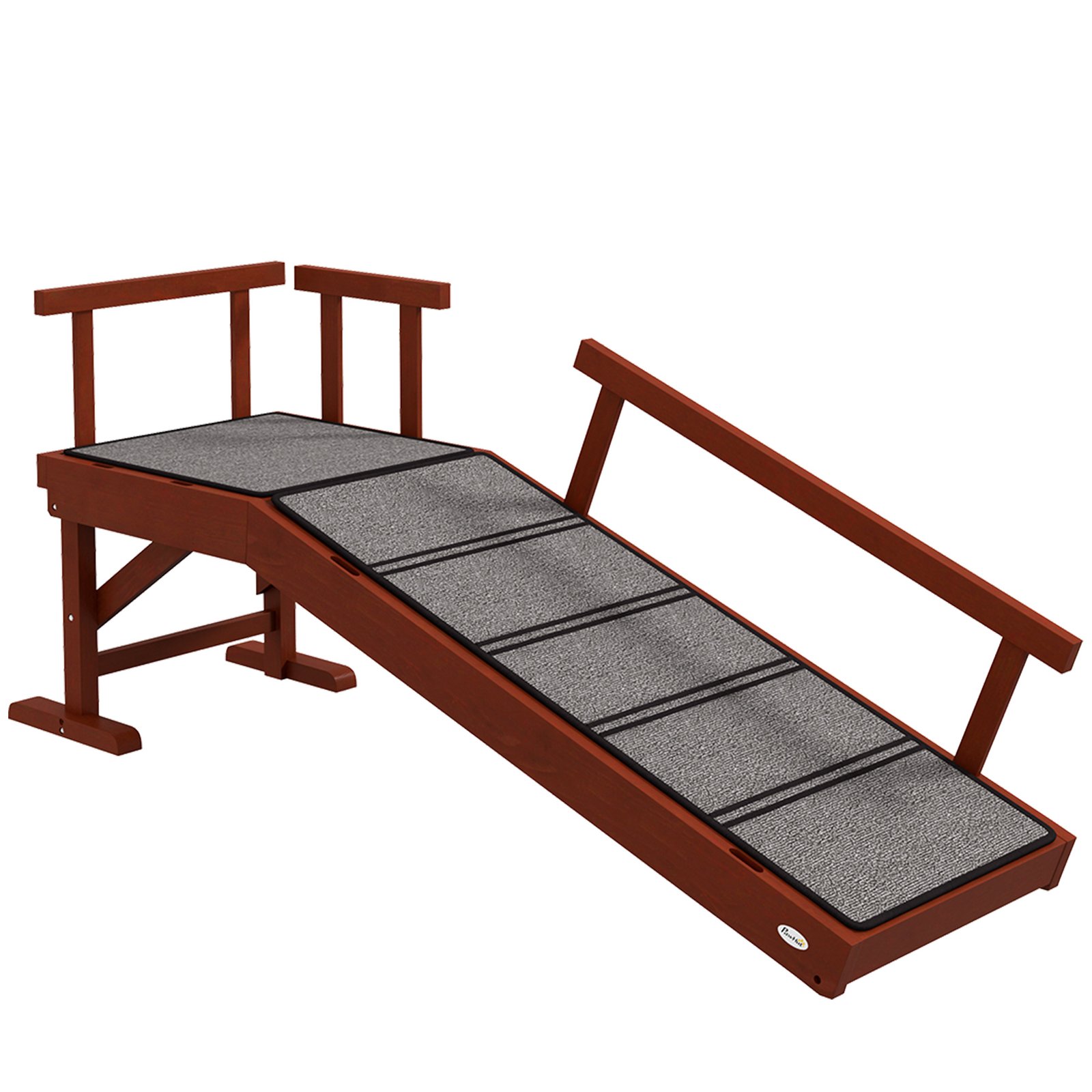 Wooden Dog Ramp with Removable Guardrails, Non-Slip Surface, 125 cm Long, Brown