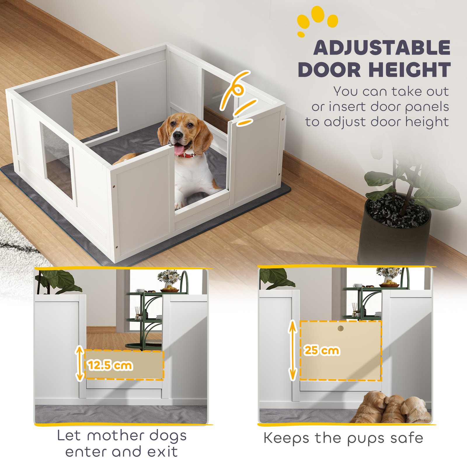 Whelping Box for Dogs with Whelping Pad, Adjustable Entrance, Non-slip Foot Pads, for Medium Dogs, 100 x 96cm
