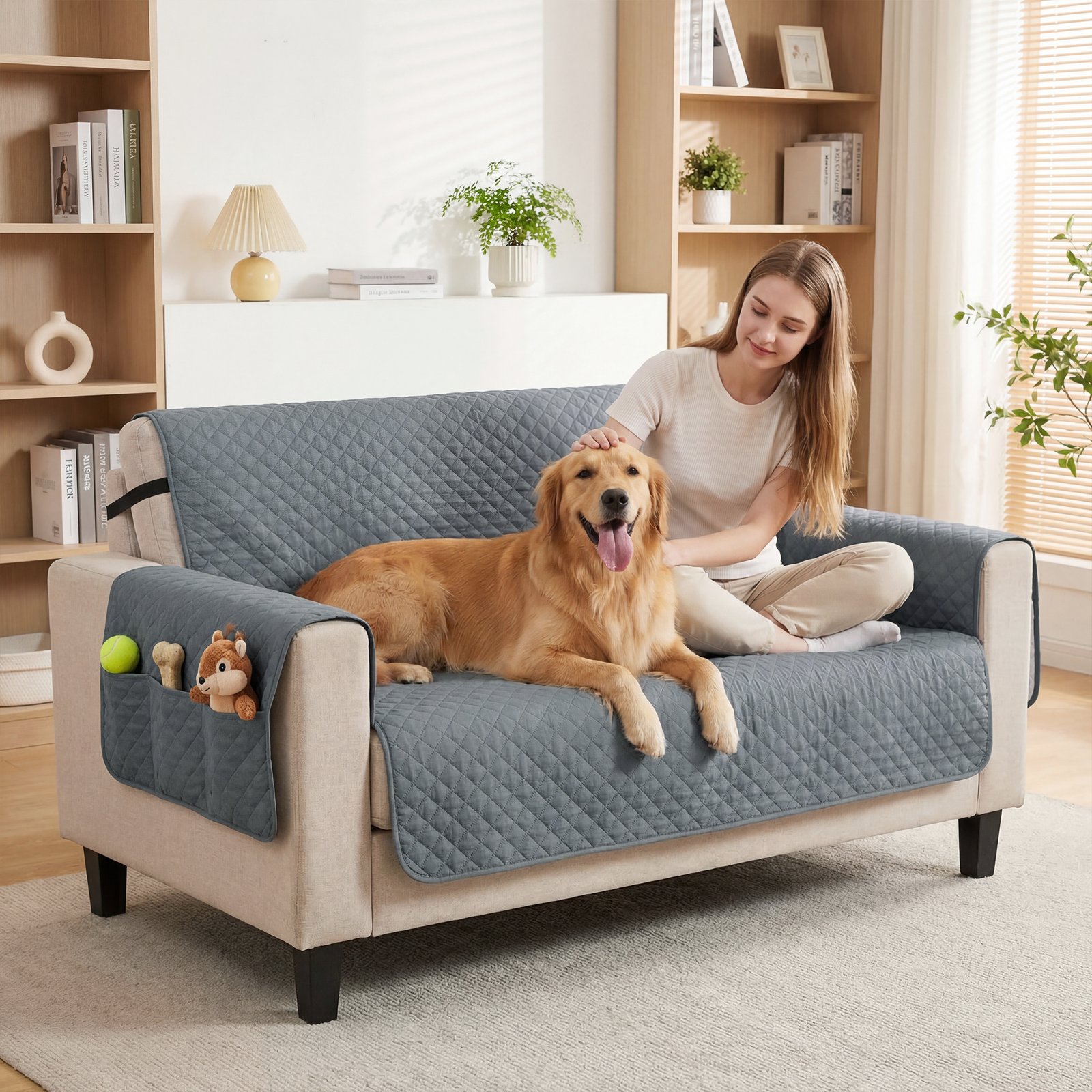 Waterproof Sofa Cover 2 Seater, Soft Couch Cover for Dogs Cats Pets, Non Slip Sofa Slipcoevr with Elastic Straps - Image 9