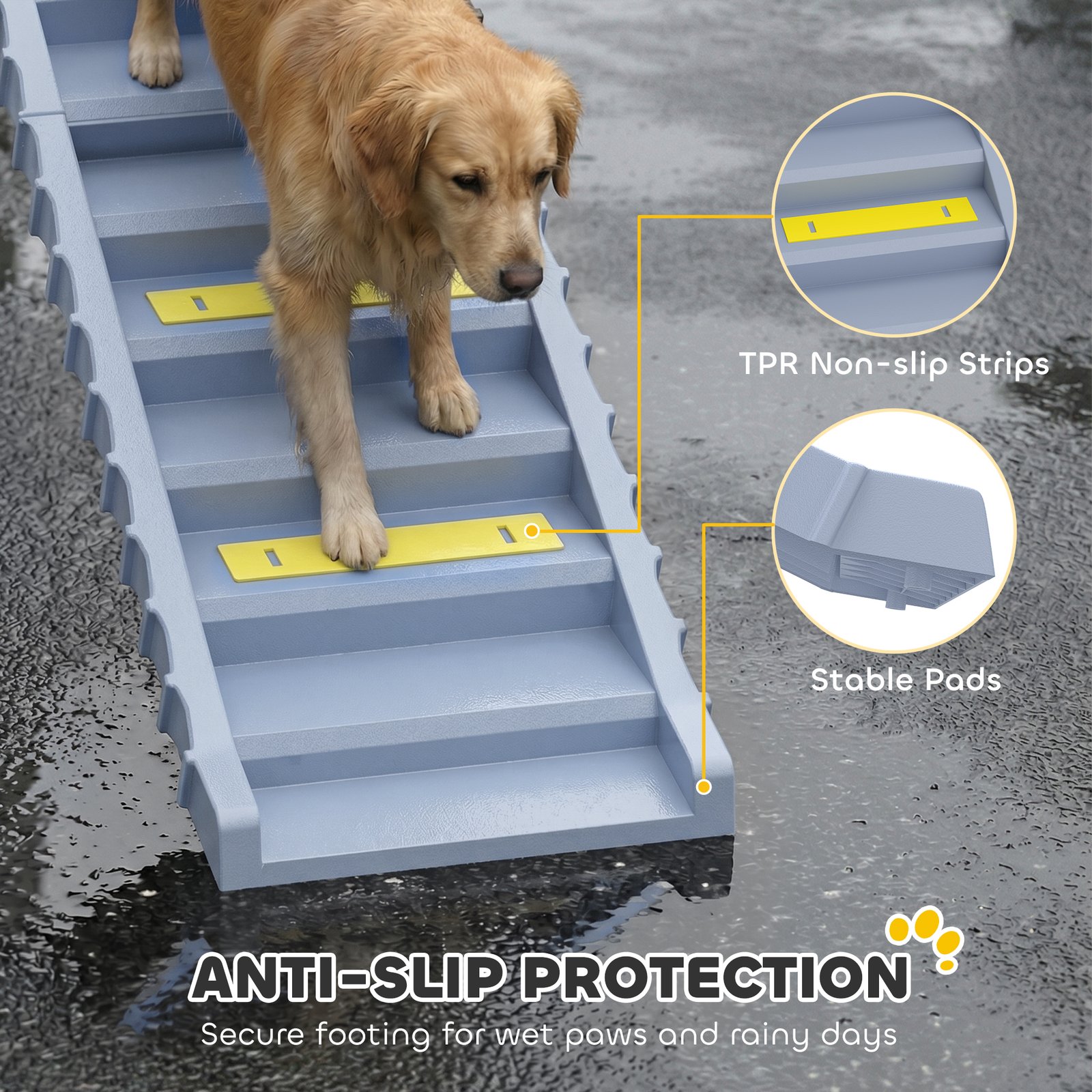 Dog Car Ramp with Anti-Slip Steps, 10-Steps Pet Stairs for Pets to Access Cars and High Beds, Grey