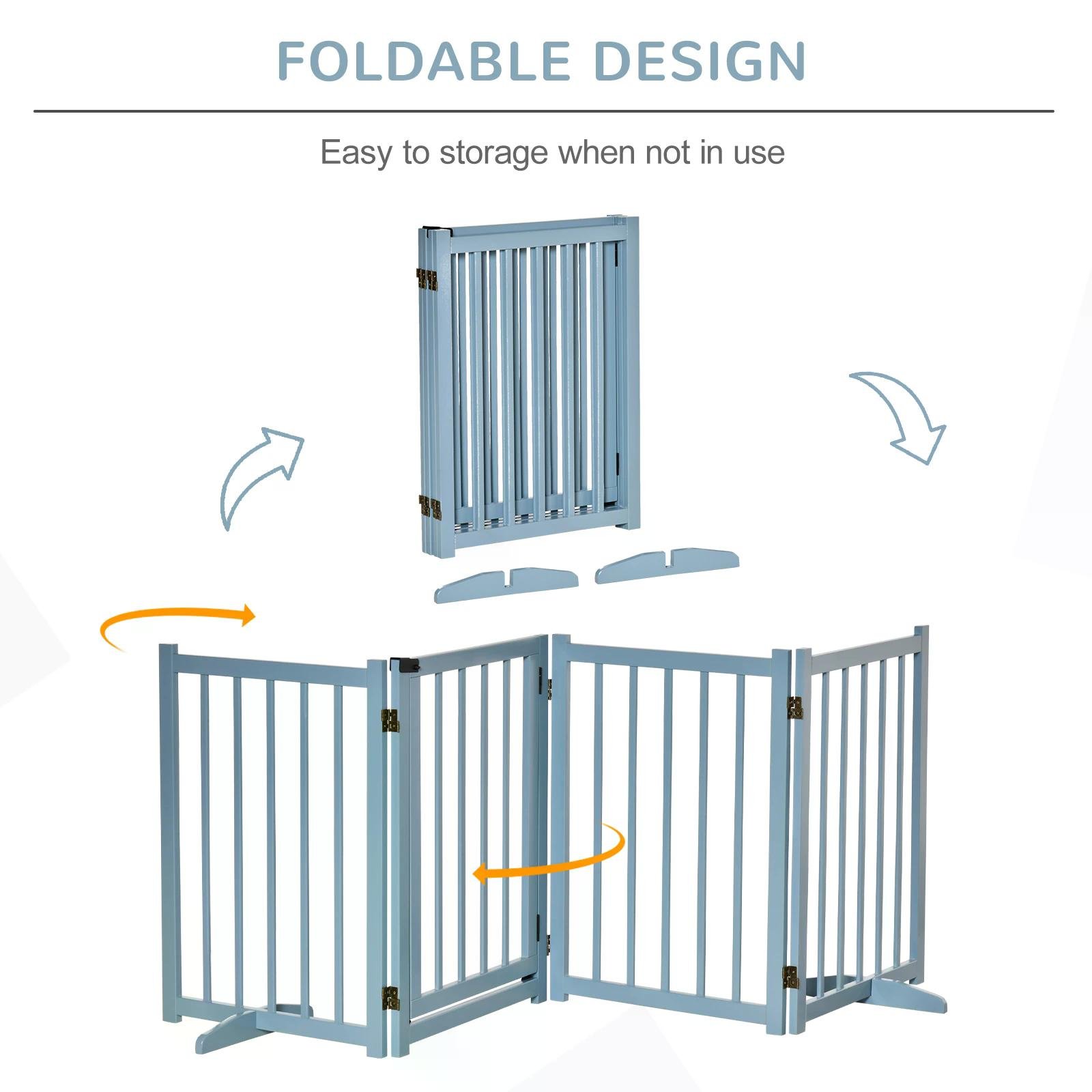 Pet Gate Wooden Foldable Dog Safety Barrier w/ 4 Panels for Small and Medium Dogs Blue