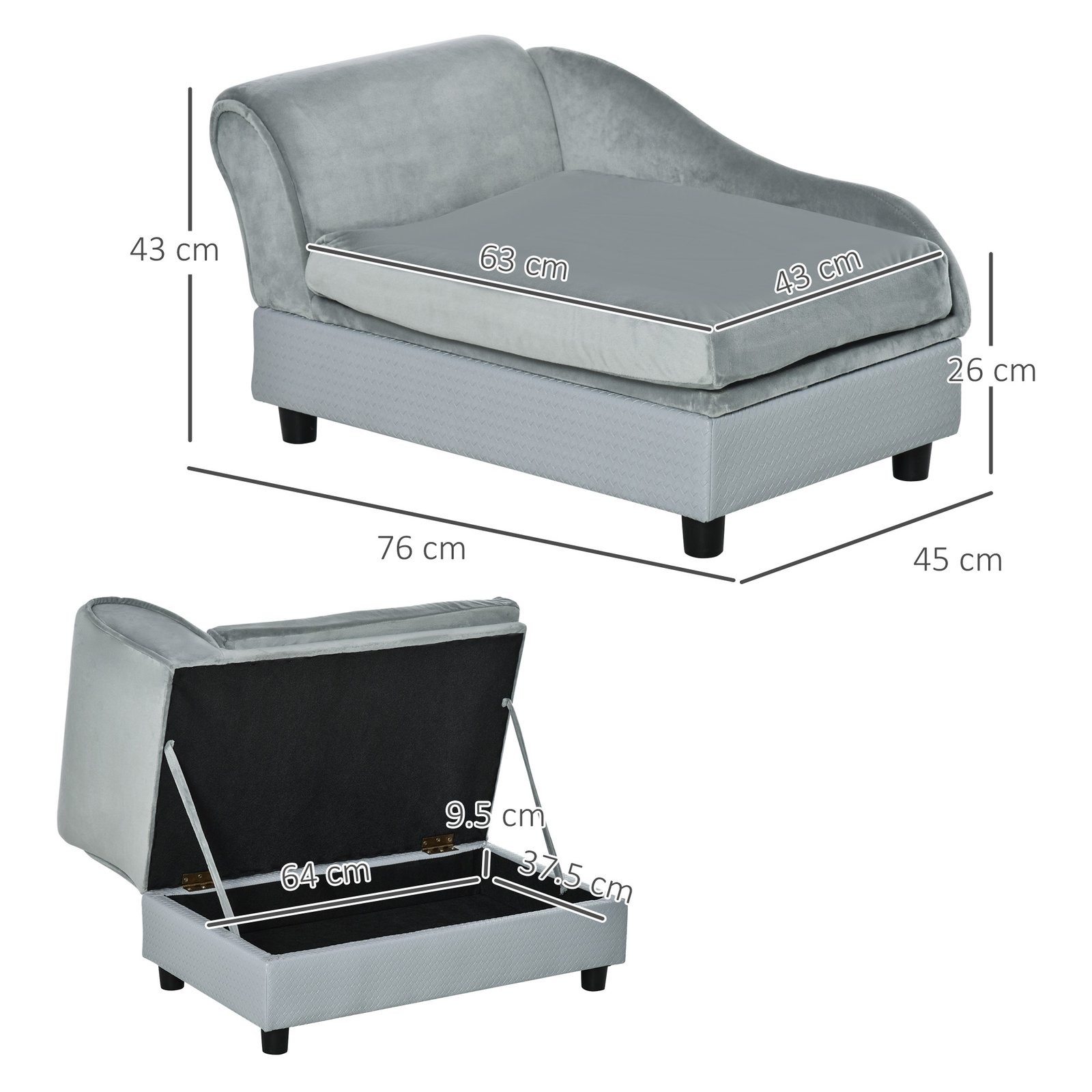 Pet Sofa Chair, with Storage, Cushion, for Small Dogs, Cats - Light Grey - Image 3