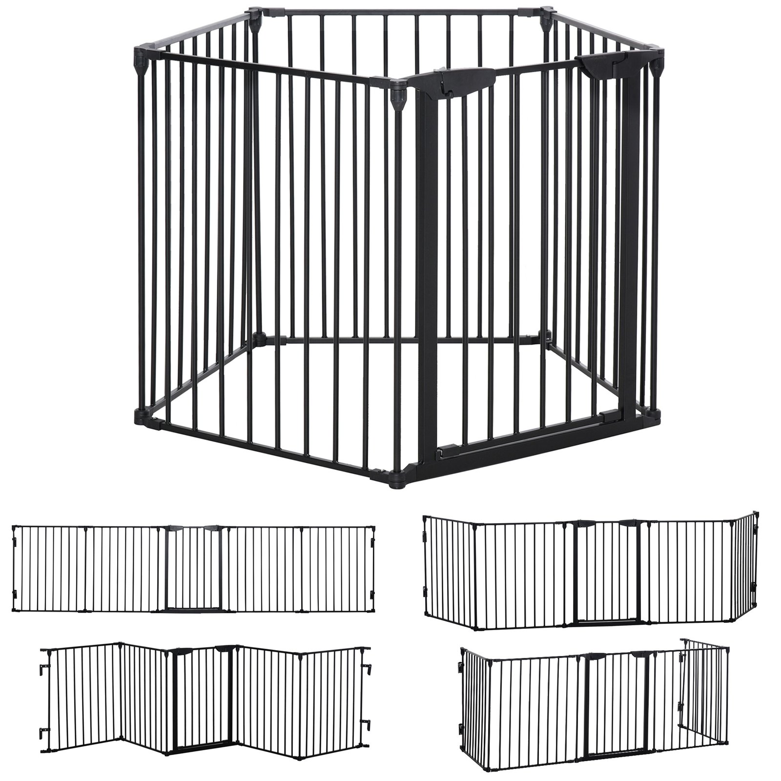 5 Panels Pet Playpen Metal Fence w/ Walk Through Door - Black