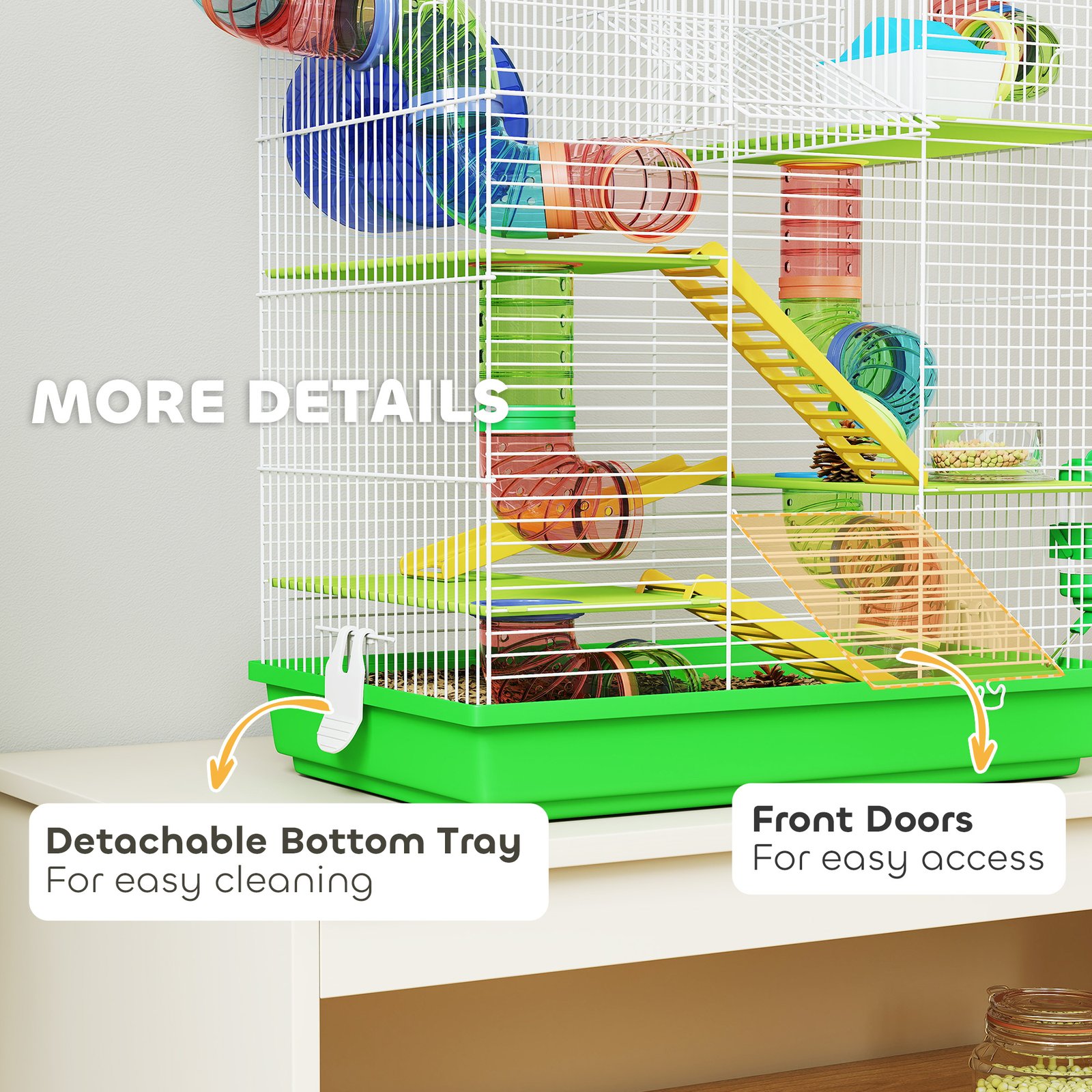 Hamster Cage, 5 Tier Carrier Habitat with Exercise Wheels Tunnel Tube Water Bottle Dishes House Ladder, Gerbil Cage for Dwarf Mice, Green - Image 5
