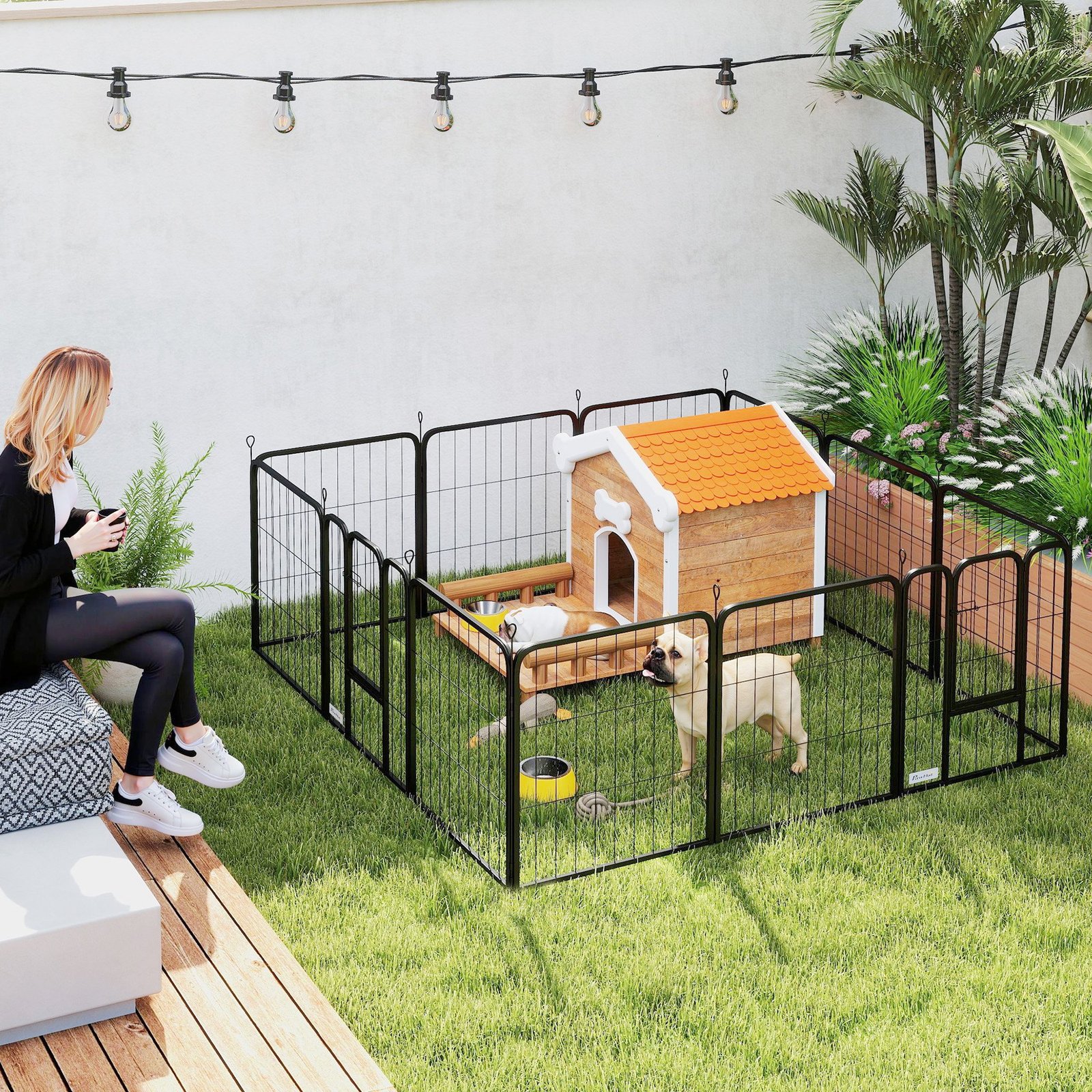 12-Panel Solid Dog Playpen with Doors, for Small Dogs, 60cm High, Black - Image 9