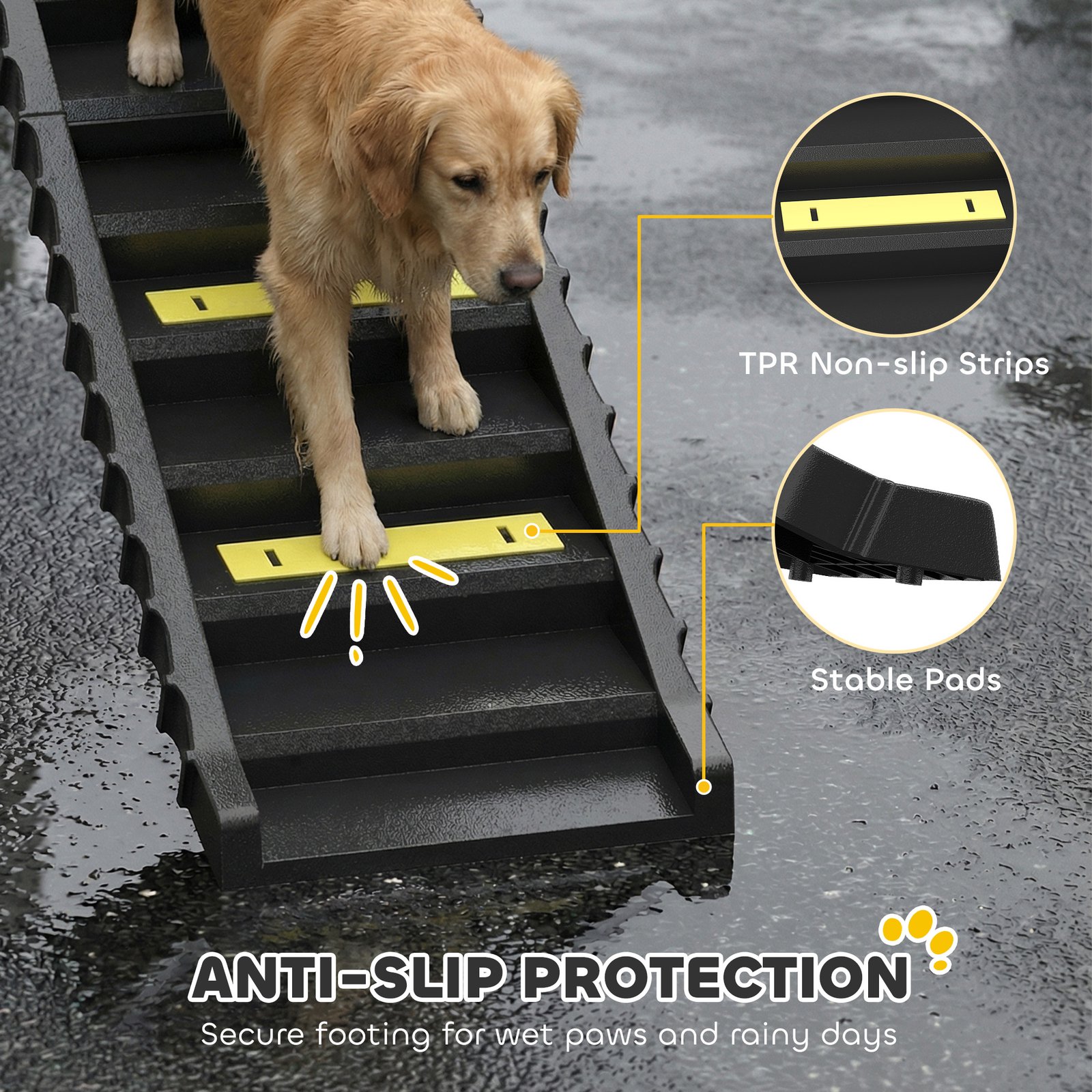 Dog Car Ramp with Anti-Slip Steps, 10-Steps Pet Stairs for Pets to Access Cars and High Beds, Black