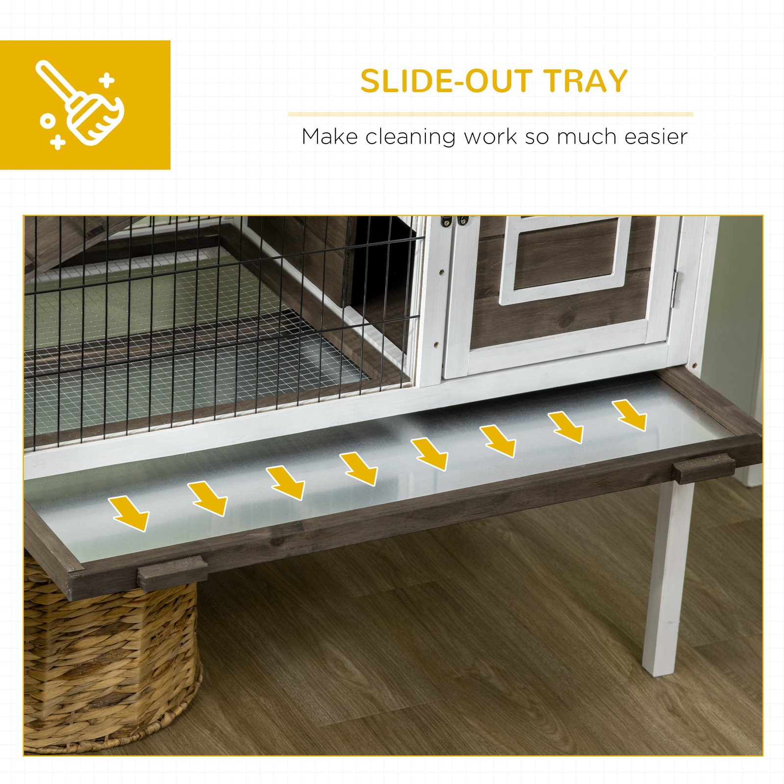 Wooden Rabbit Hutch, Guinea Pig Cage, with Removable Tray, Openable Roof - Image 6