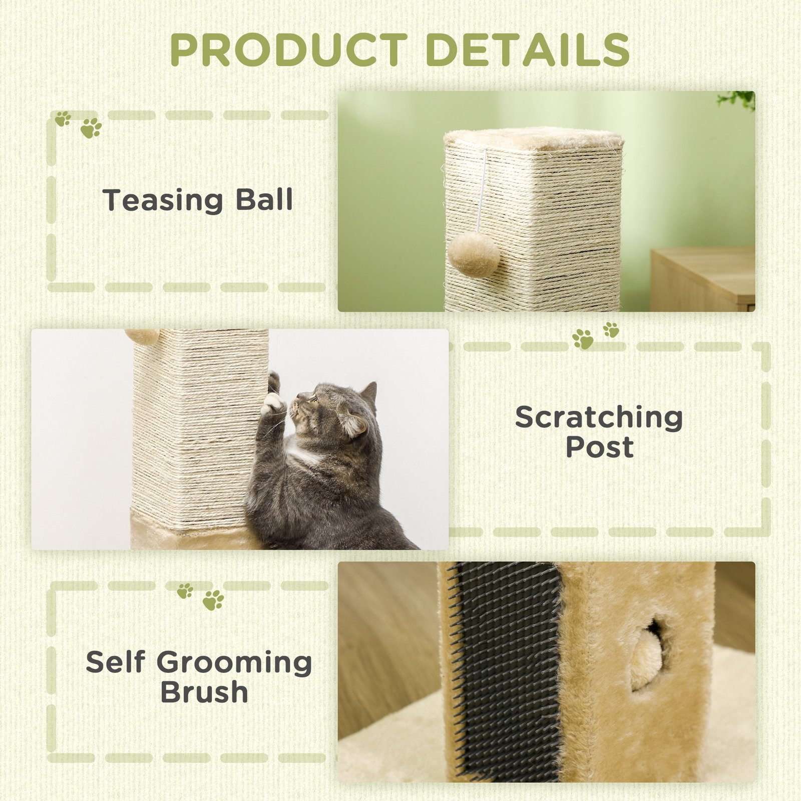 Jute Cat Scratching Post w/ Carpet Base Hanging Toy - Beige - Image 5