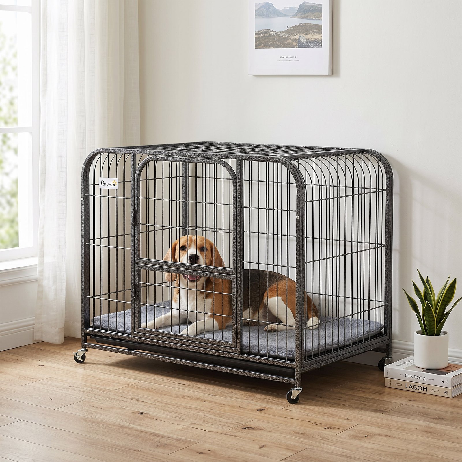 Heavy Duty Dog Crate,93 x 58 x 76 cm, Large Dog Cage for Small to Medium Breeds