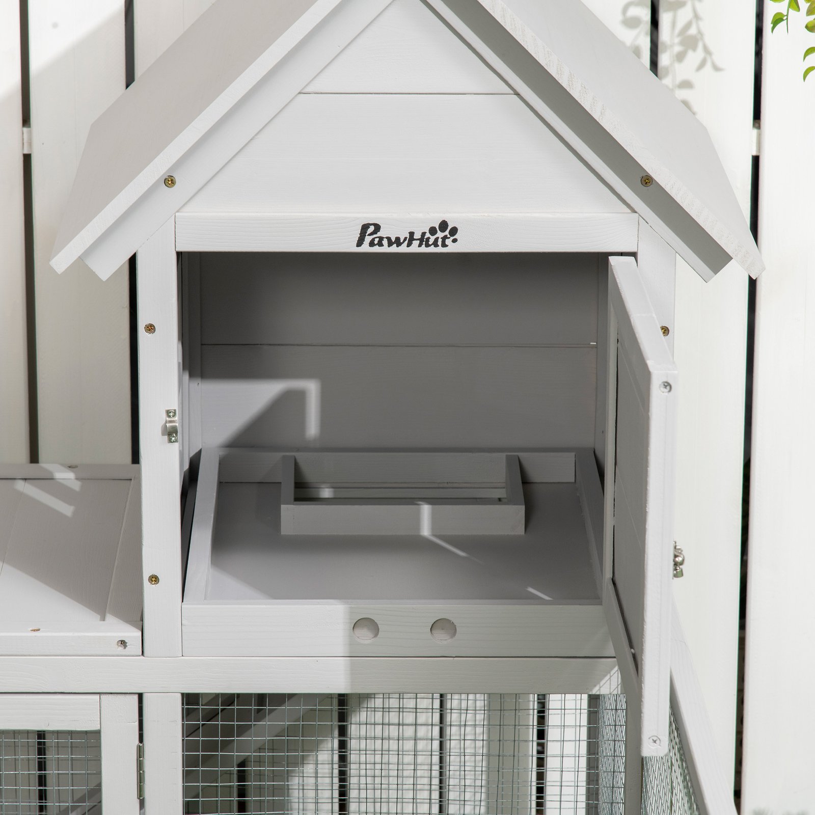 Indoor Rabbit Hutch, Guinea Pig Cage, with Slide-Out Tray, Large Fenced Area - Light Grey - Image 8