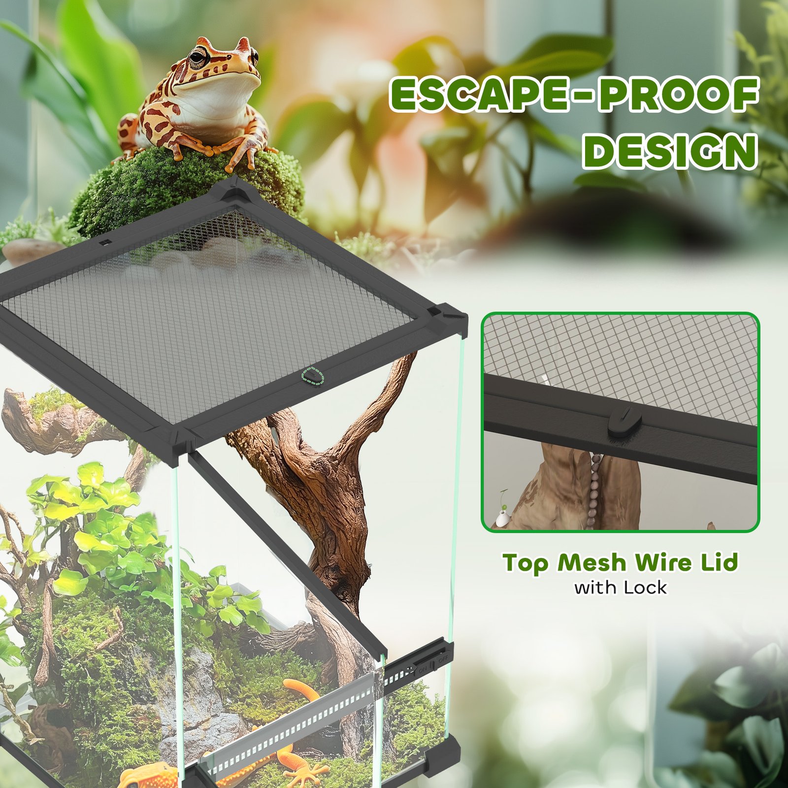 12L Vivarium for Lizards, Frogs, Snakes, Turtles, Tortoises w/ Anti-Escape Design, Ventilation