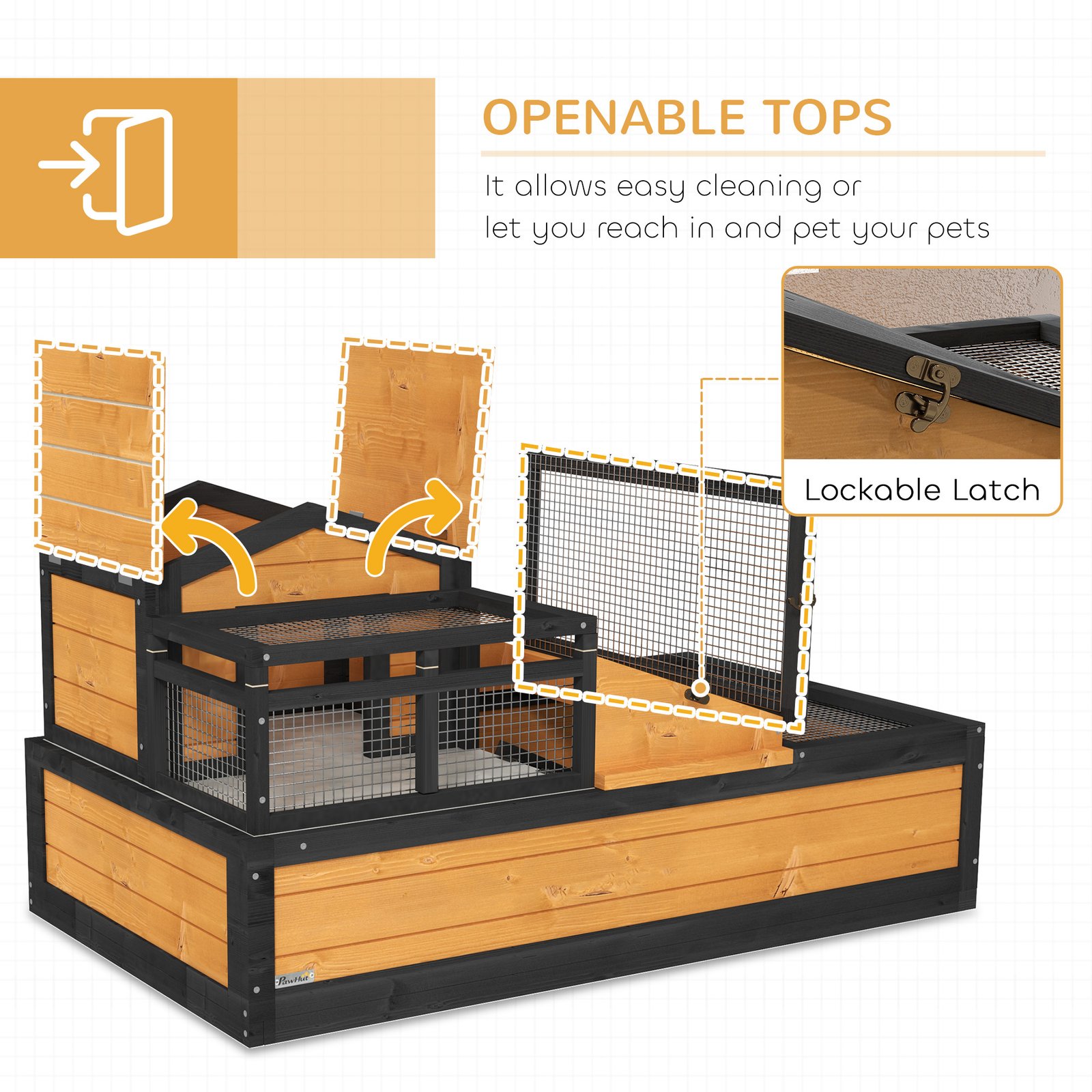 Wooden Tortoise House with Balcony, Tray, Roof, for Indoor and Outdoor, Yellow