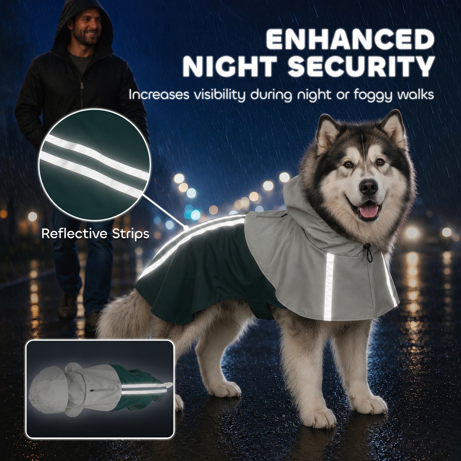 Dog Raincoat with Hood, Waterproof & Breathable Rain Jacket with Leash Hole, for Extra Large Dogs, Green, XL