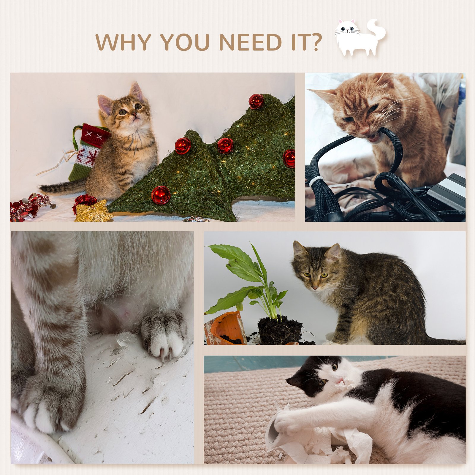 5PCs Cat Wall Furniture with Perch, Cat House, Scratching Post - Image 6