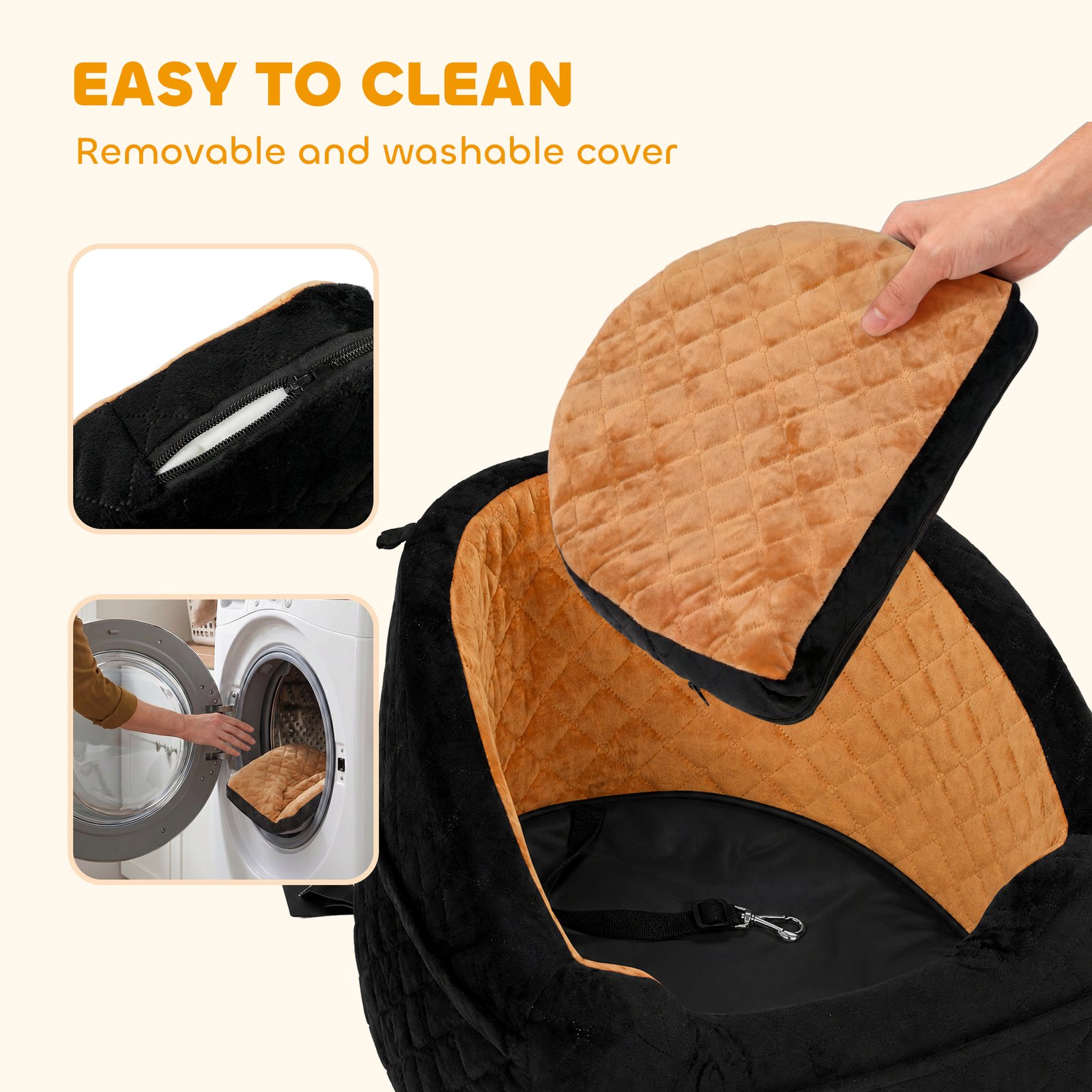 Dog Car Seat, Detachable Washable Dog Booster Seat with Thick Cushion, Seat Belt, Pockets for Small Under 10kg, Brown