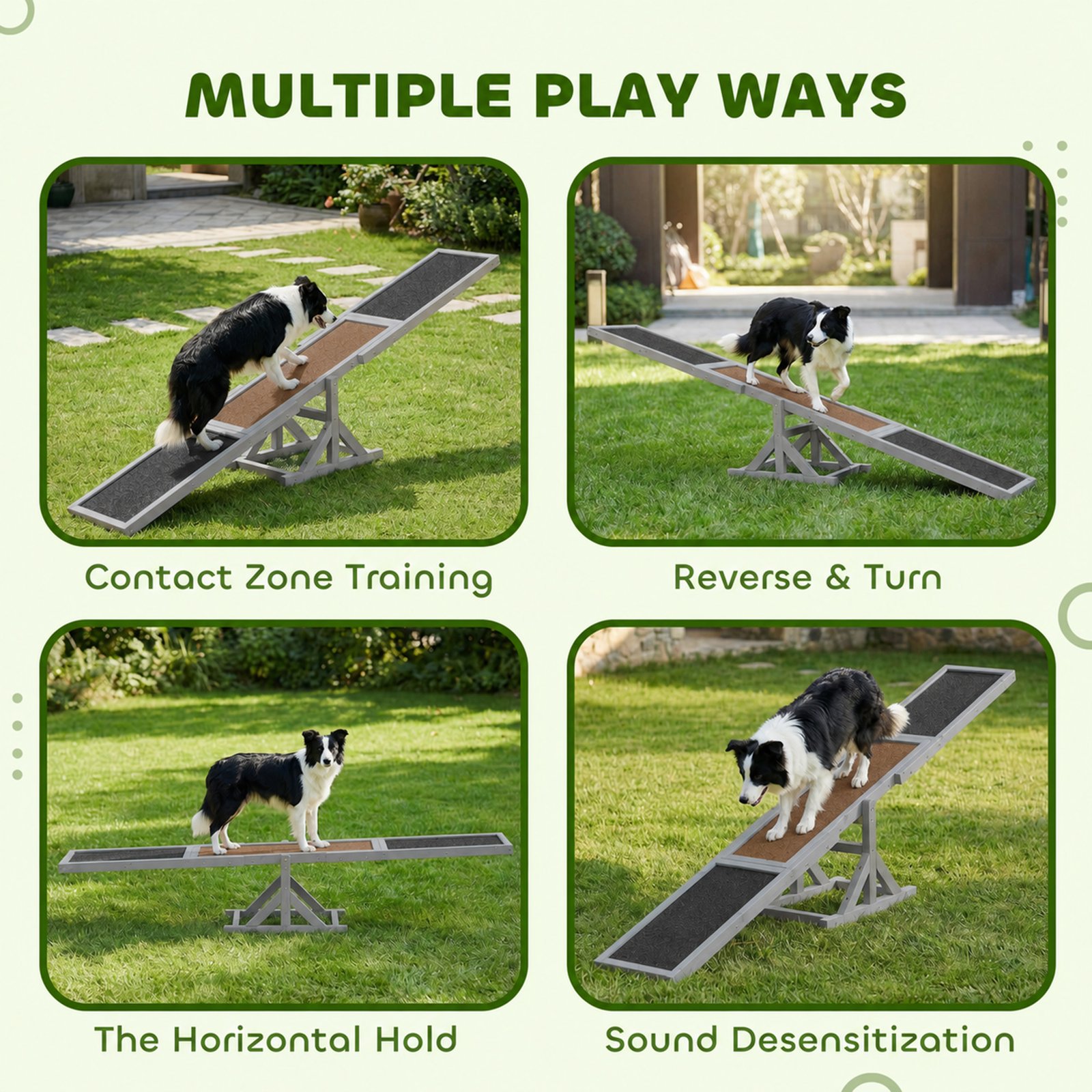 Wooden Pet Seesaw for Big Dogs, Dog Agility Equipment with Anti-Slip Surface - Grey