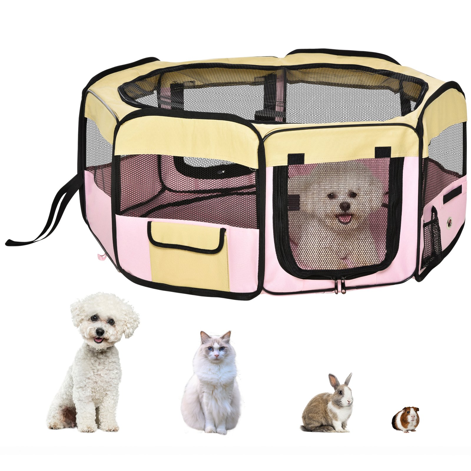 600D Oxford Soft Fabric Kennel, Pet Whelping Box Lightweight Dog Cat Puppy Playpen Rabbit Guinea Pig Foldable Portable Play Pen in Pink With Carry Bag Small Dia 90 x 41Hcm