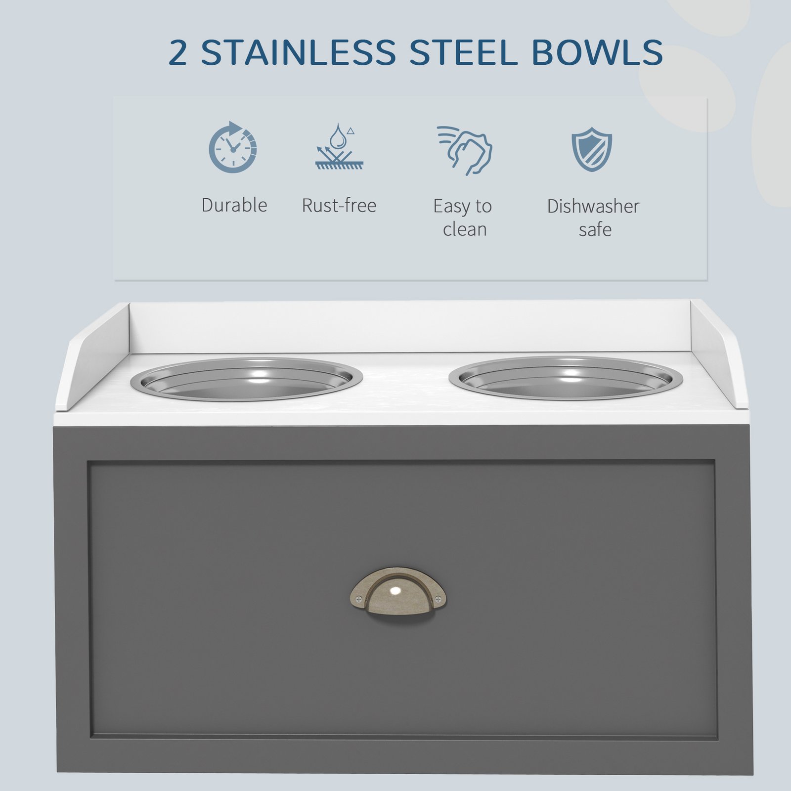 Stainless Steel Raised Dog Bowls, with 21L Storage Drawer for Large Dogs - Grey - Image 6