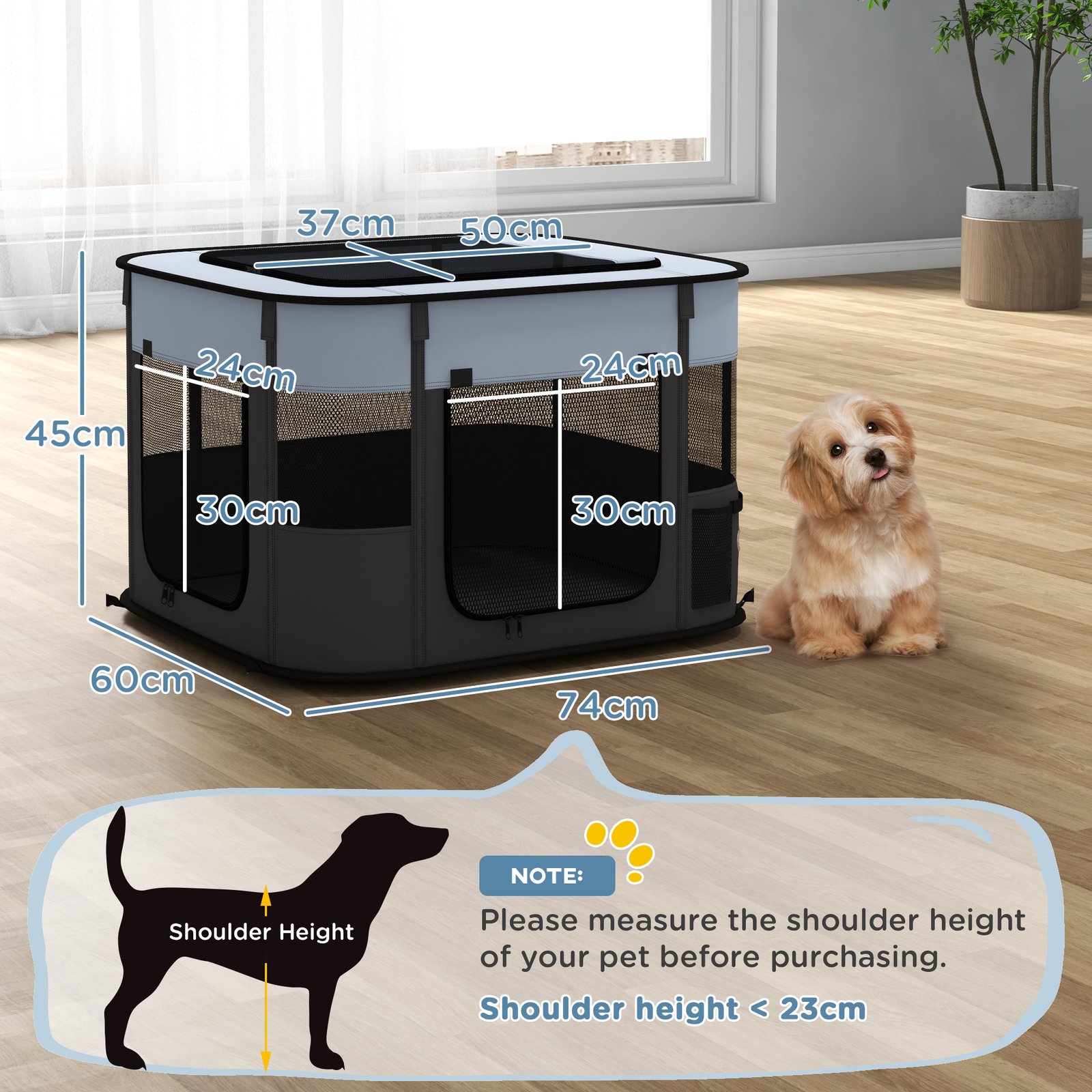 Foldable Dog Pen with Storage Bag for Indoor/Outdoor Use, Portable Pet playpen, with Ground Stakes - Grey - Image 3