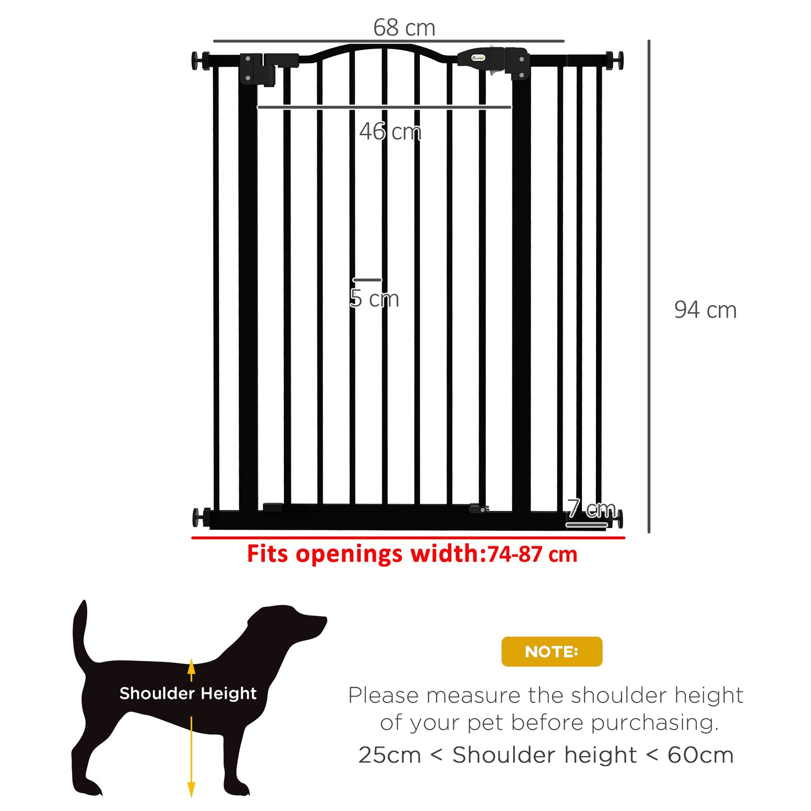 Metal Pet Safety Gate Dog Gate Folding Fence 74-87cm, Black