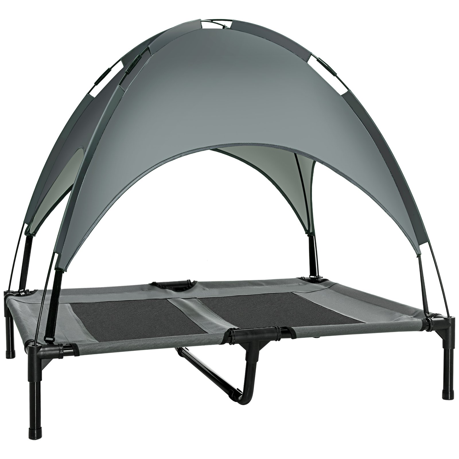 Outdoor Dog Bed with Removable Canopy, Portable Raised Dog Bed for Camping, Garden & Beach, Water-Resistant UV-Protection Mesh Pet Cot Sun Lounger, for Large Pets, 92 x 76 x 90 cm, Grey