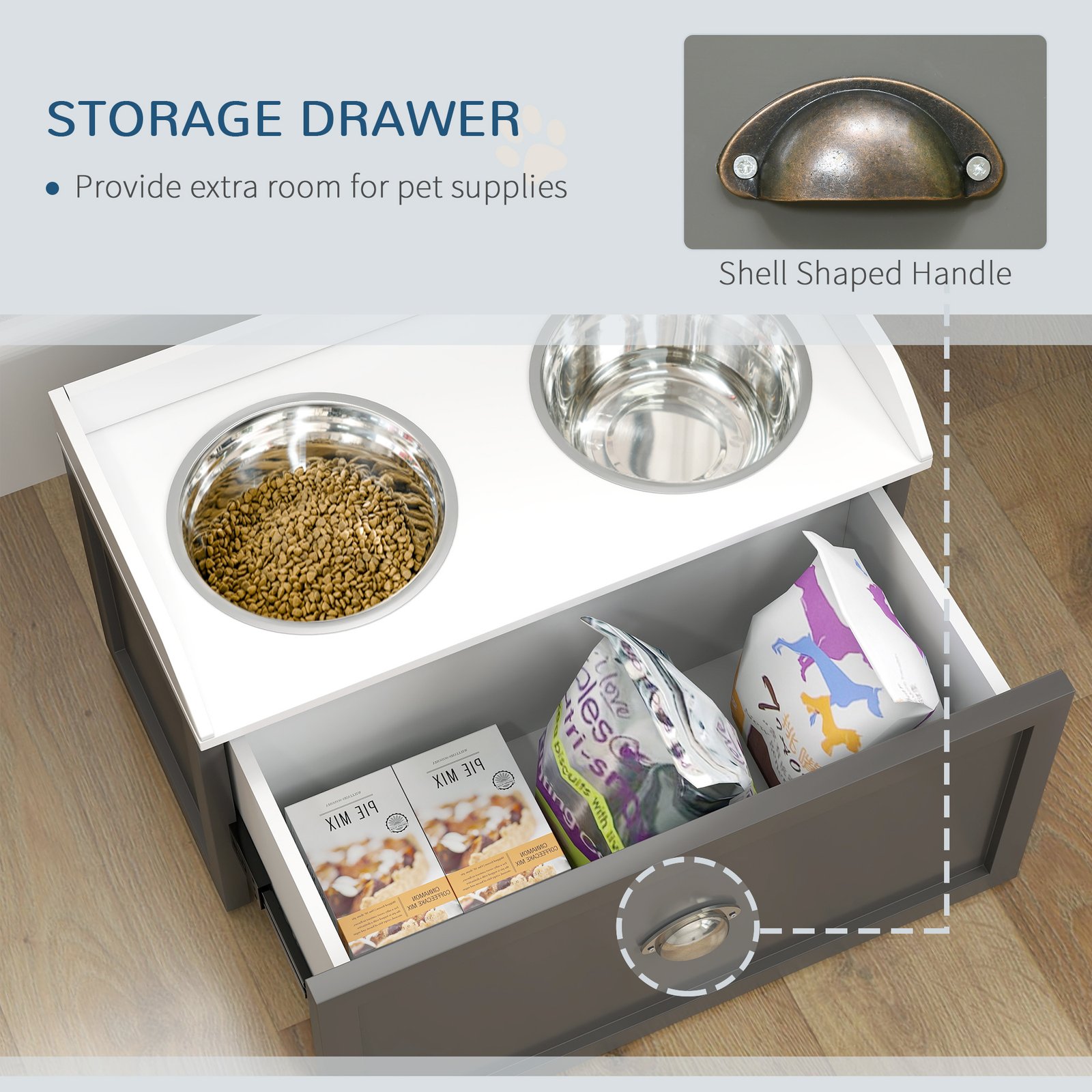 Stainless Steel Raised Dog Bowls, with 21L Storage Drawer for Large Dogs - Grey - Image 5