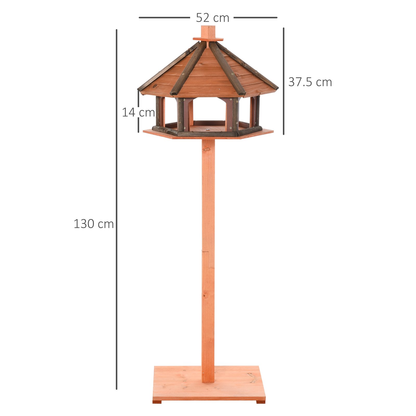 130cm Wooden Bird Table, Feeding Station with Roof for Outdoor, Brown