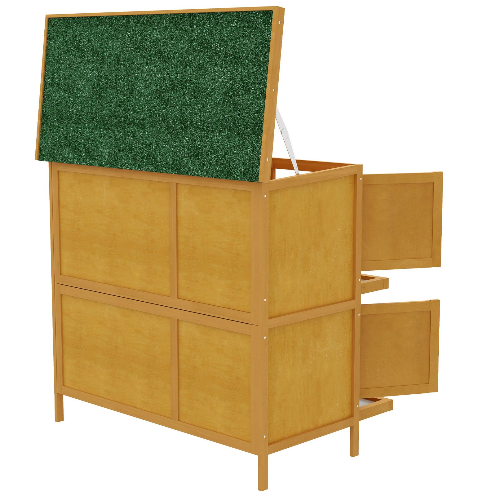 Double Decker Rabbit Hutch 2 Tier Guinea Pig Hutch Pet Cage Outdoor with Sliding-out Tray, 97 x 44 x 91cm, Yellow