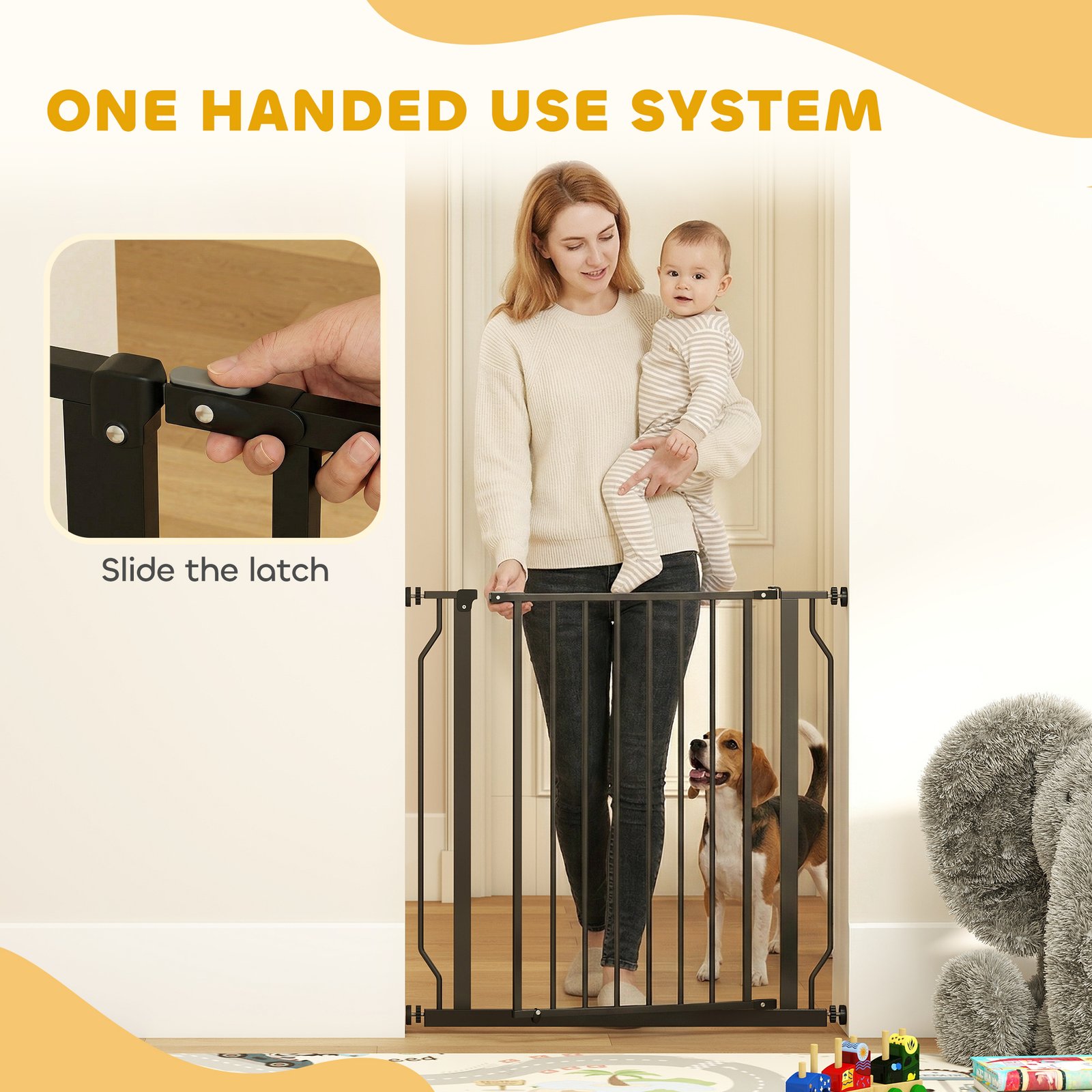 Extra Wide Dog Gate, with Door Pressure, for Doorways, Hallways, Staircases - Black - Image 5