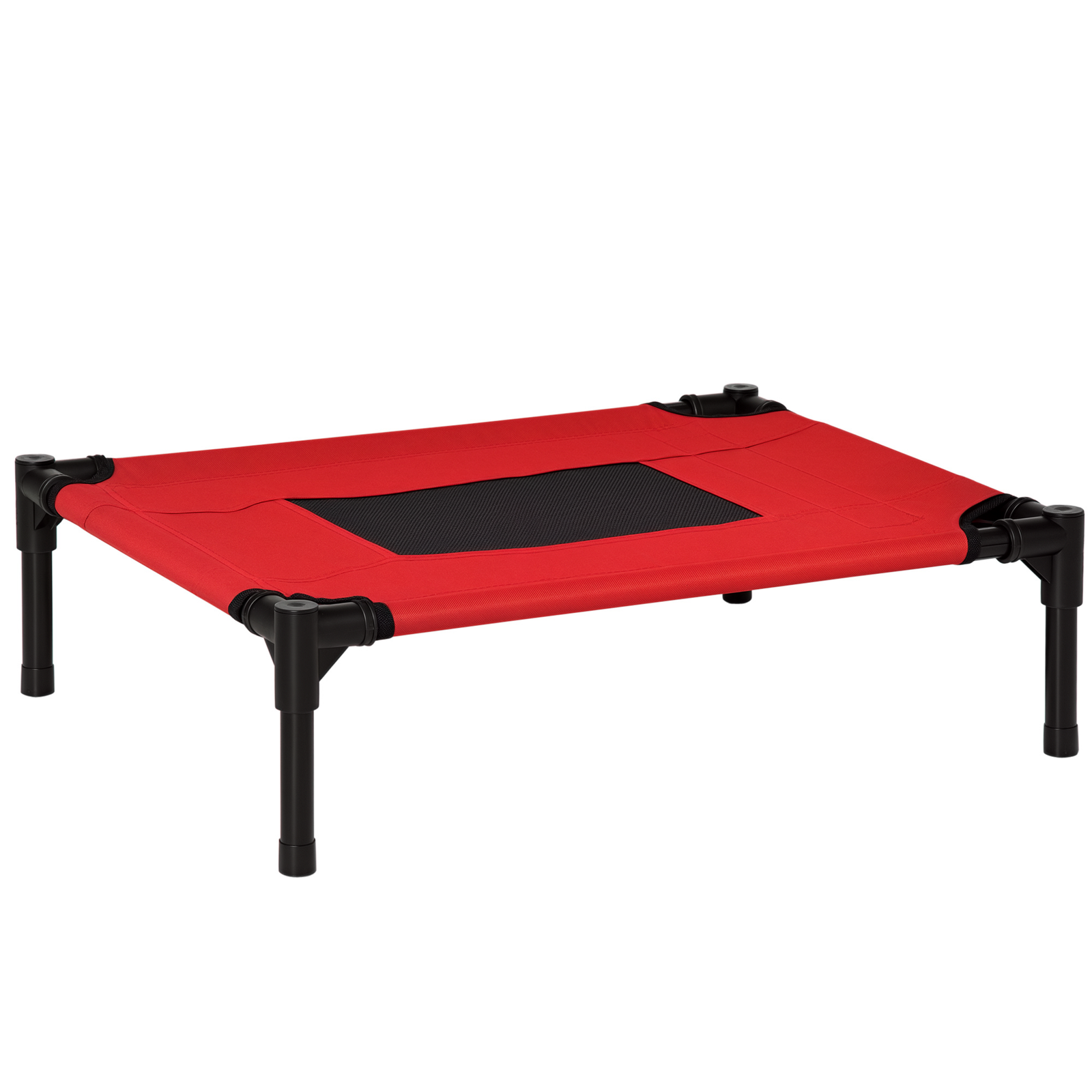 Raised Dog Bed, Lightweight Cat Elevated Lifted Portable w/ Breathable Mesh, Metal Frame for Camping Beach Travel Use Black and Red (Small)