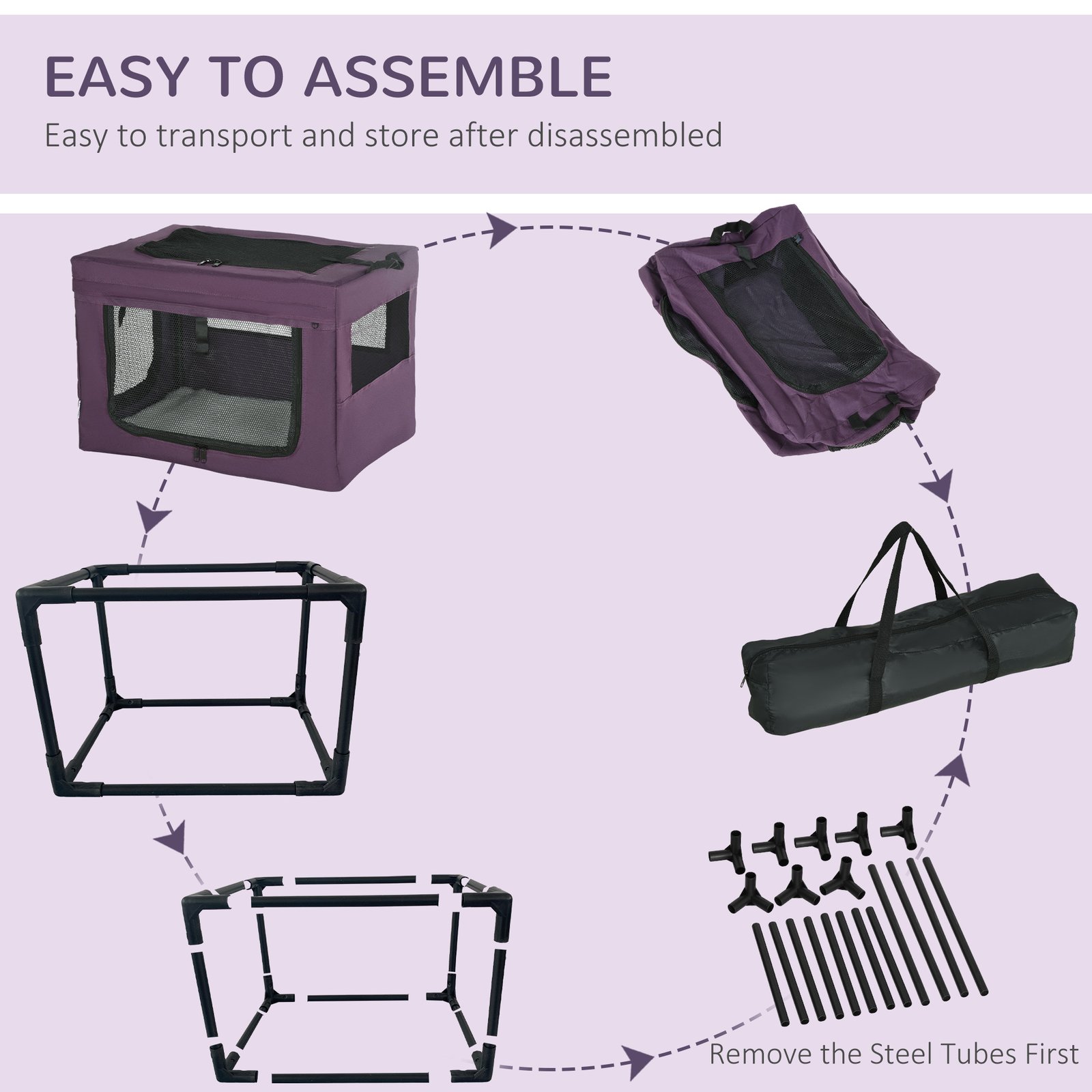 60cm Pet Carrier, with Cushion, for Miniature Dogs - Purple