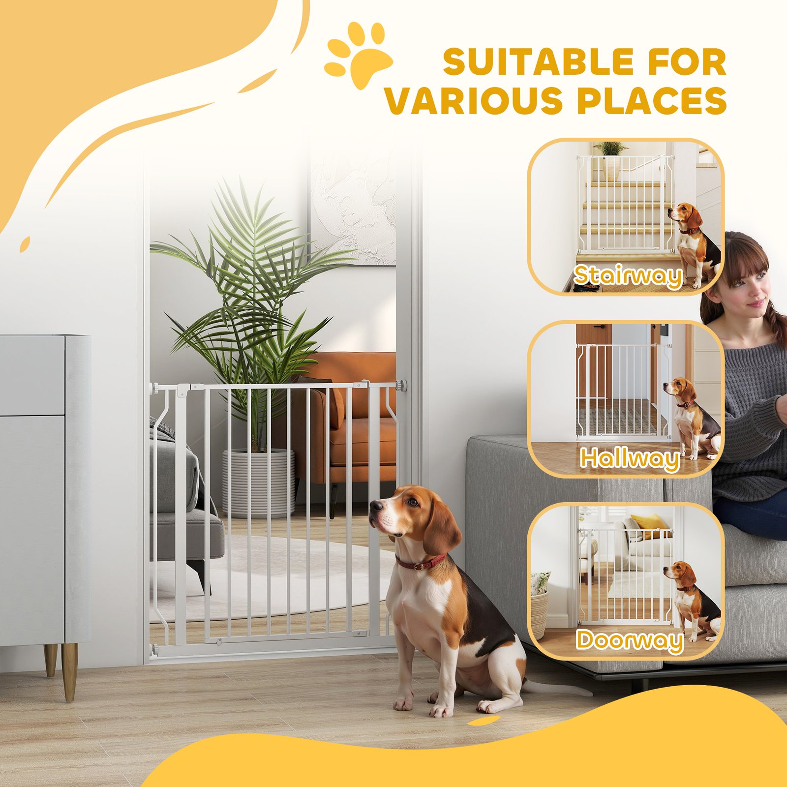 Extra Wide Dog Gate, with Door Pressure, for Doorways, Hallways, Staircases - White - Image 7