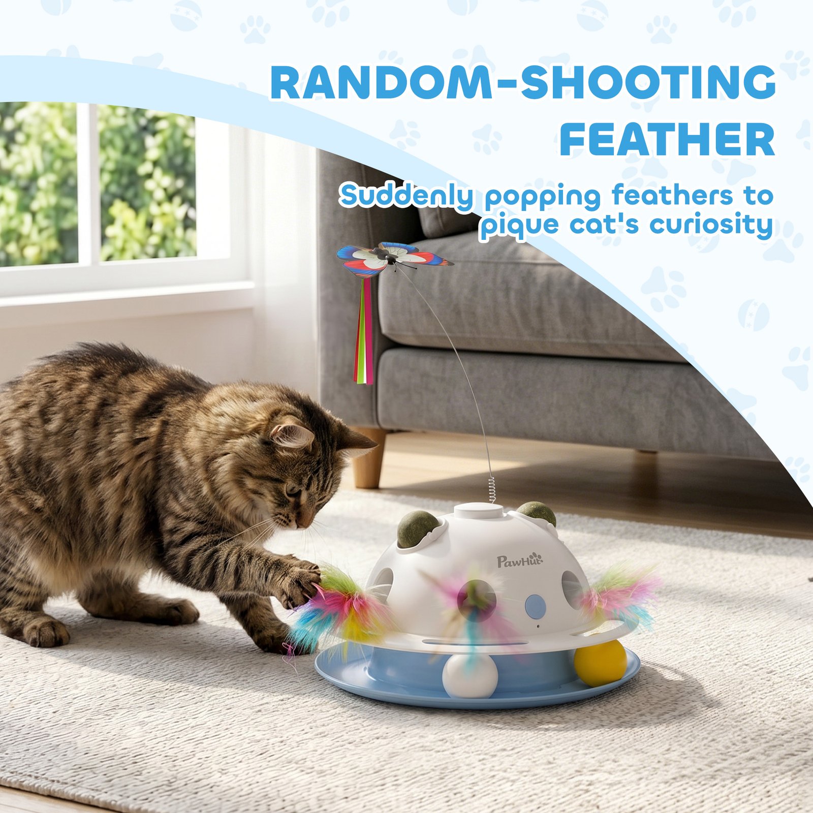 4-in-1 Interactive Cat Toys for Indoor Cats Adult with Spinning Butterfly, Shooting Feathers & Catnip Balls