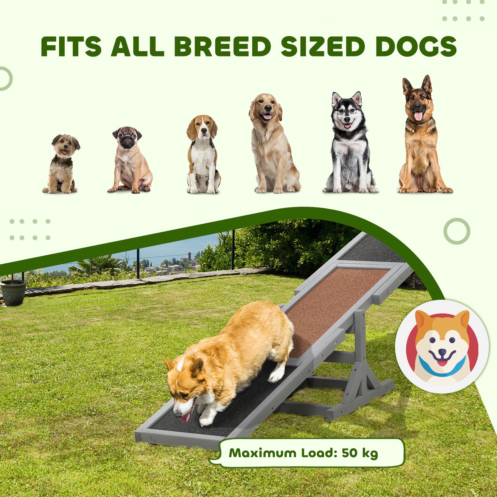 Wooden Pet Seesaw for Big Dogs, Dog Agility Equipment with Anti-Slip Surface - Grey