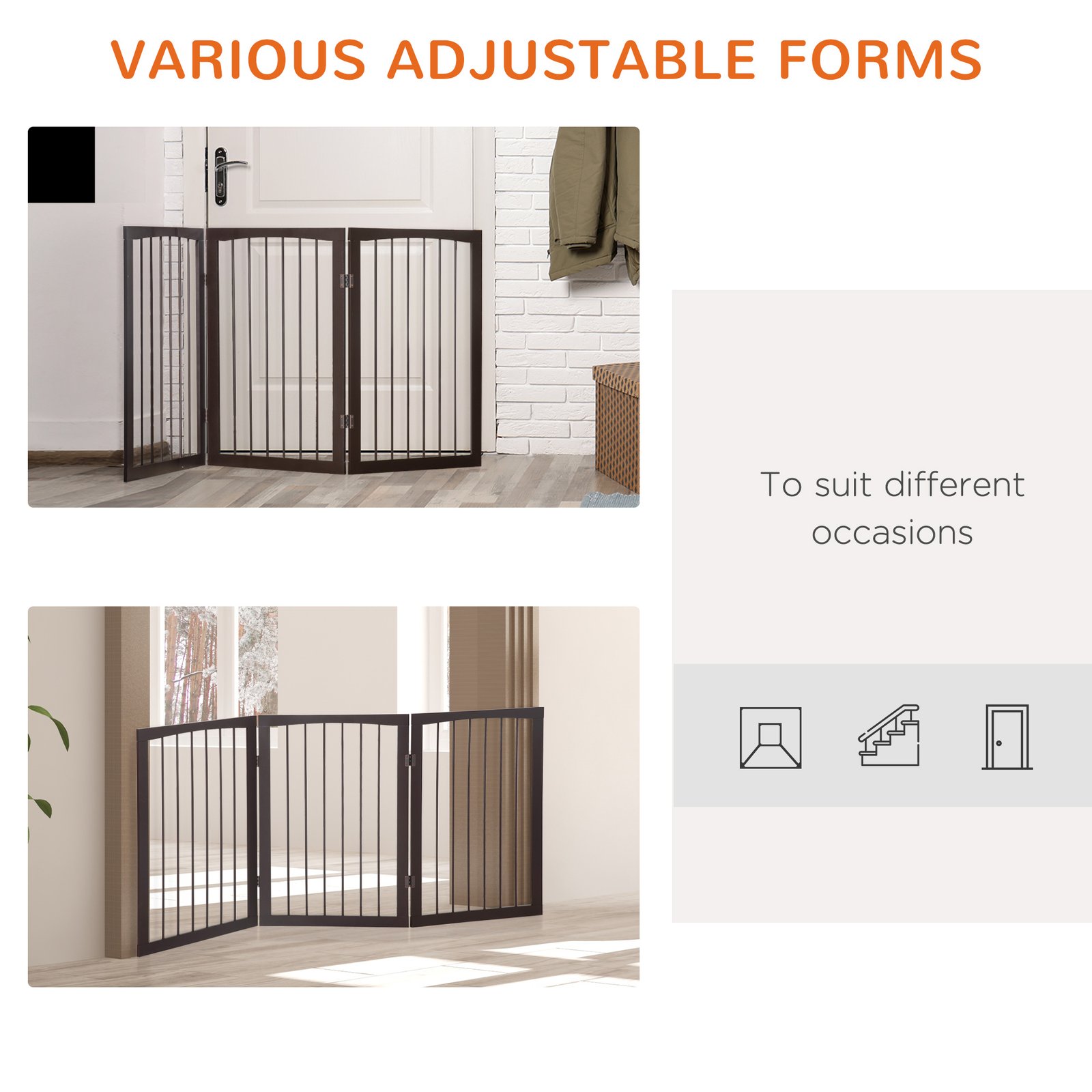 3 Panel Stair Gate Foldable Dog Door Gate Indoor Free Standing Safety Gate Pet Barrier 76cm Height - Image 4
